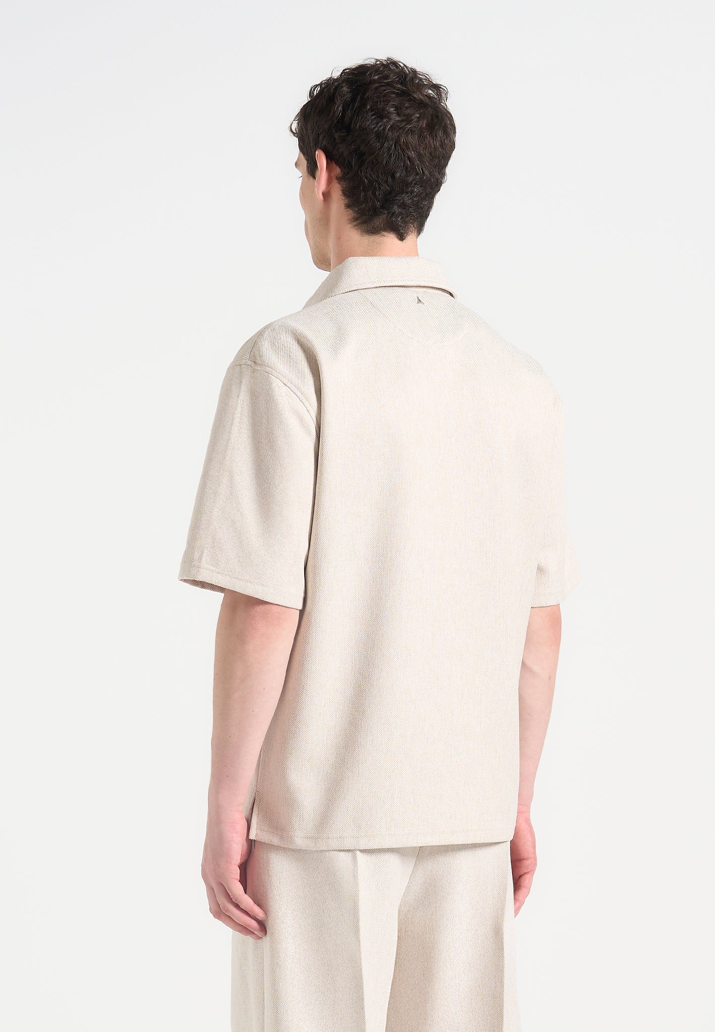 Textured Drawstring Shirt with Open Collar & Chest Pocket | Norbert
