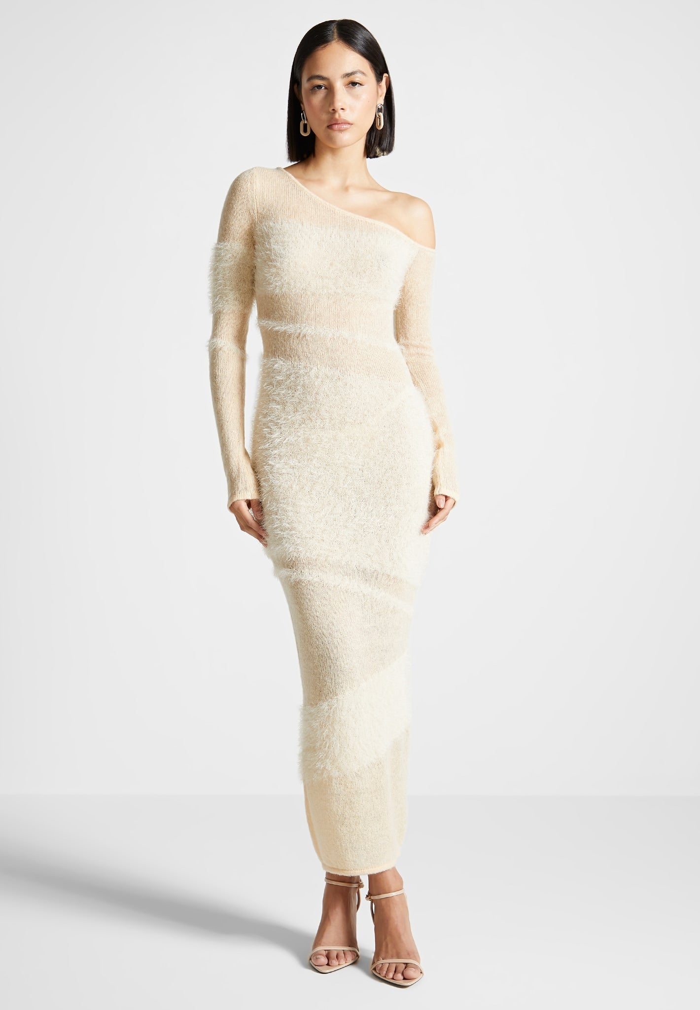 Off Shoulder Knitted Maxi Dress - Soft & Flattering Beige | Manière De Voir