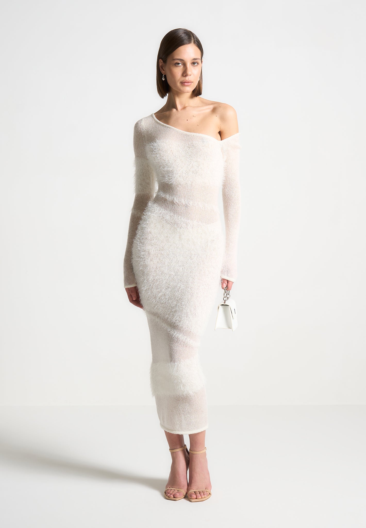 Off Shoulder Knitted Maxi Dress - Soft & Flattering Fit | Off White