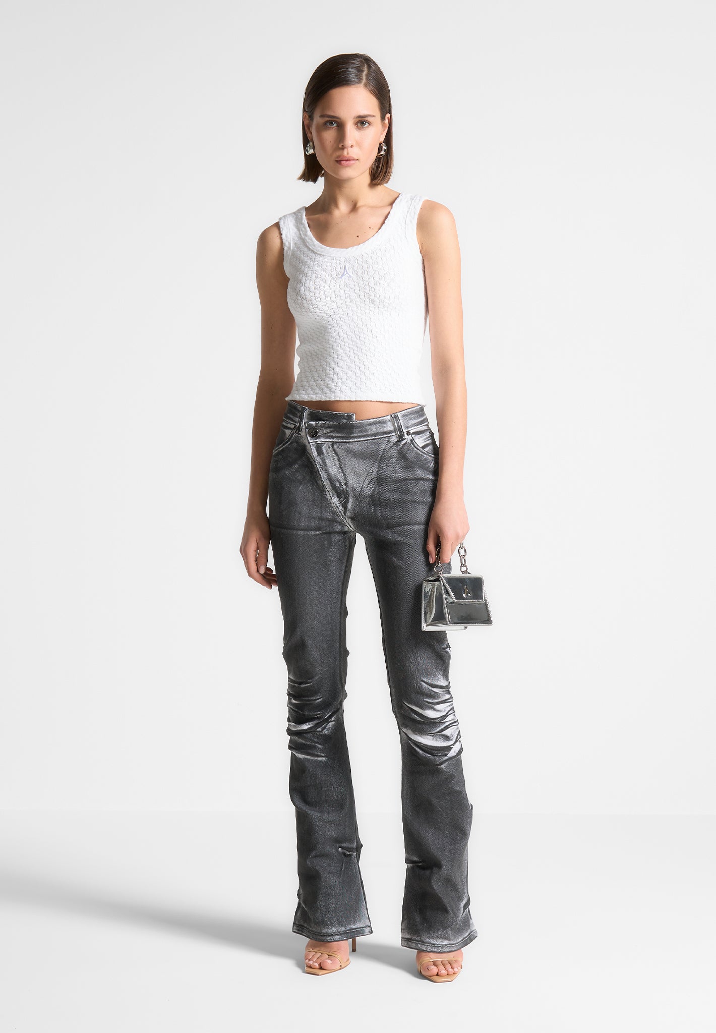 Flared Jeans with Oil Print & Tacked Detailing | Manière De Voir