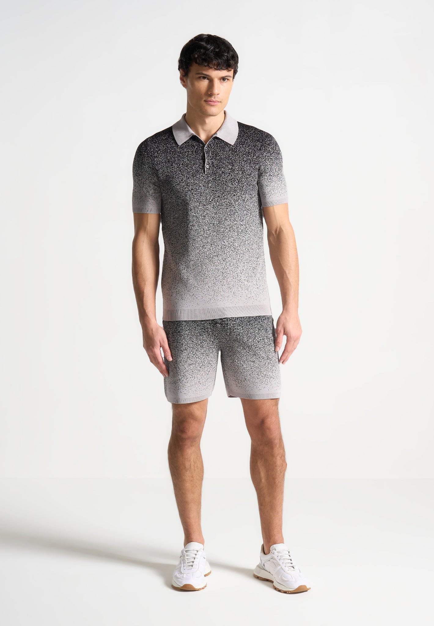 Ombré Gradient Knit Polo Shirt - Grey/Black | Manière De Voir