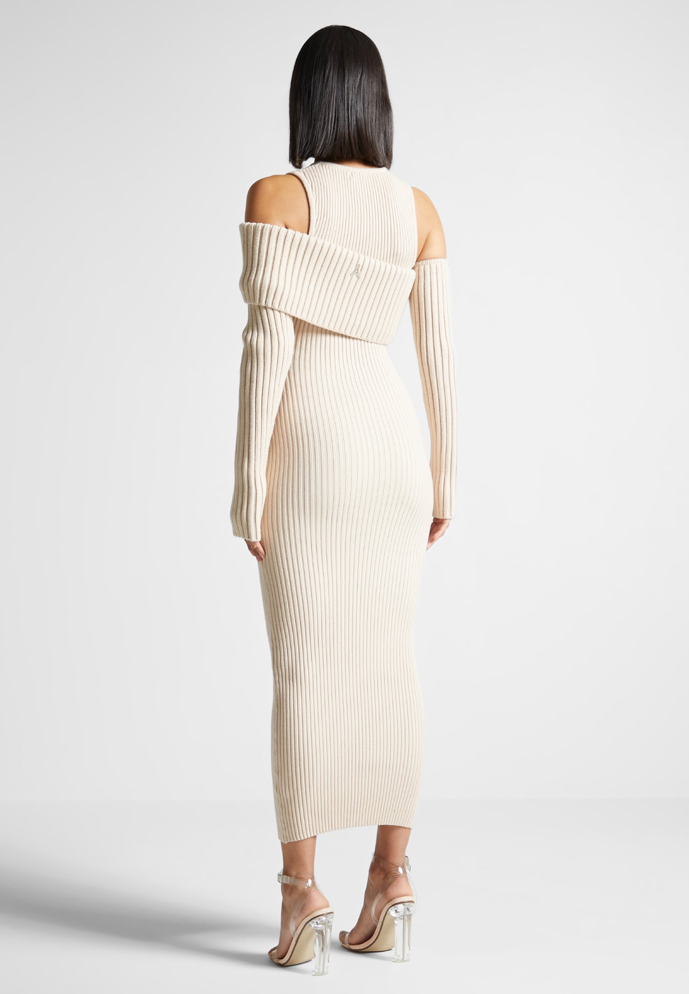 Knitted Midaxi Dress with Detachable Overlay | Beige