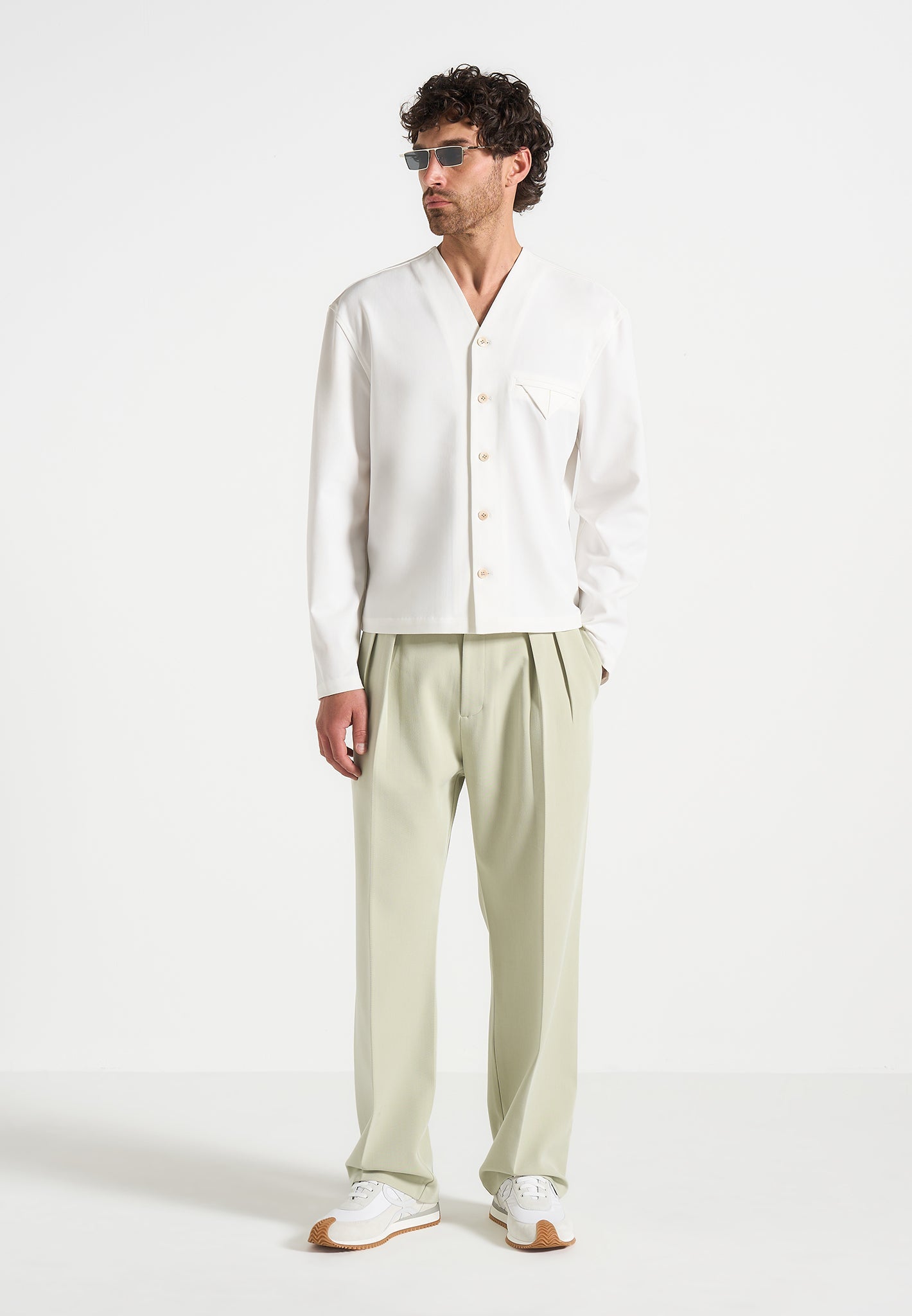 Relaxed Fit Hatched Trousers with Adjustable Waist | Pierre Sage