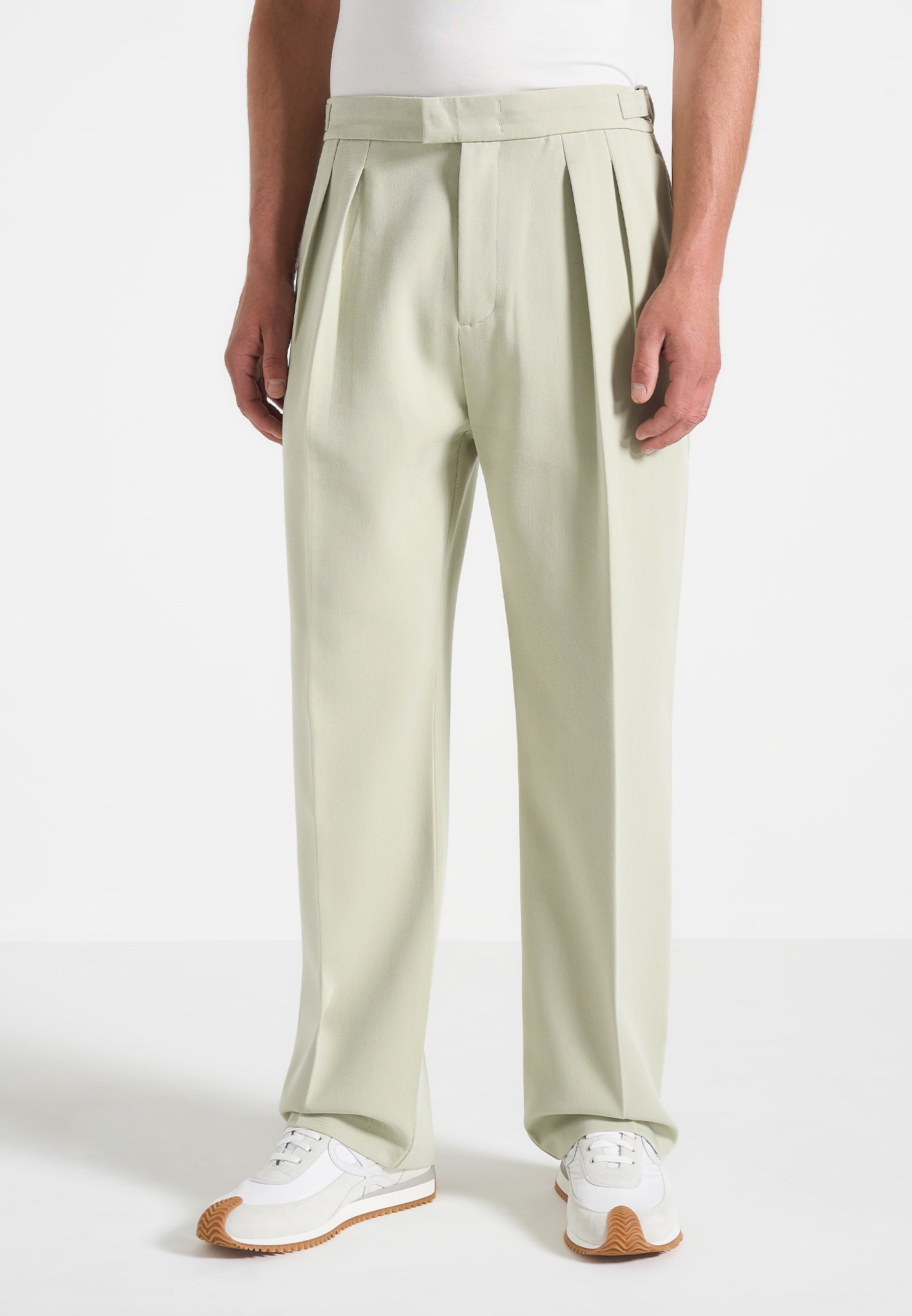 Relaxed Fit Hatched Trousers with Adjustable Waist | Pierre Sage