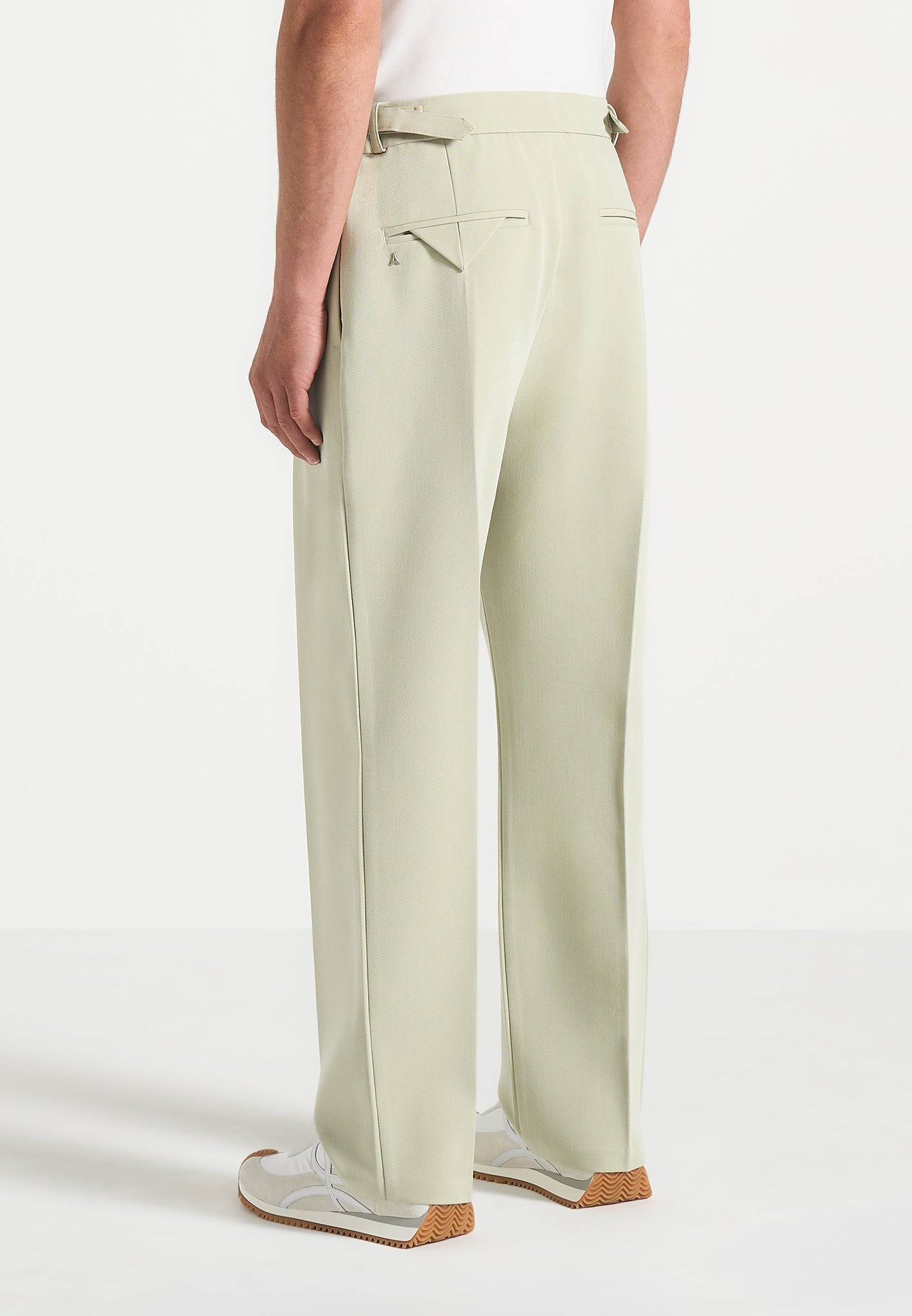 Relaxed Fit Hatched Trousers with Adjustable Waist | Pierre Sage