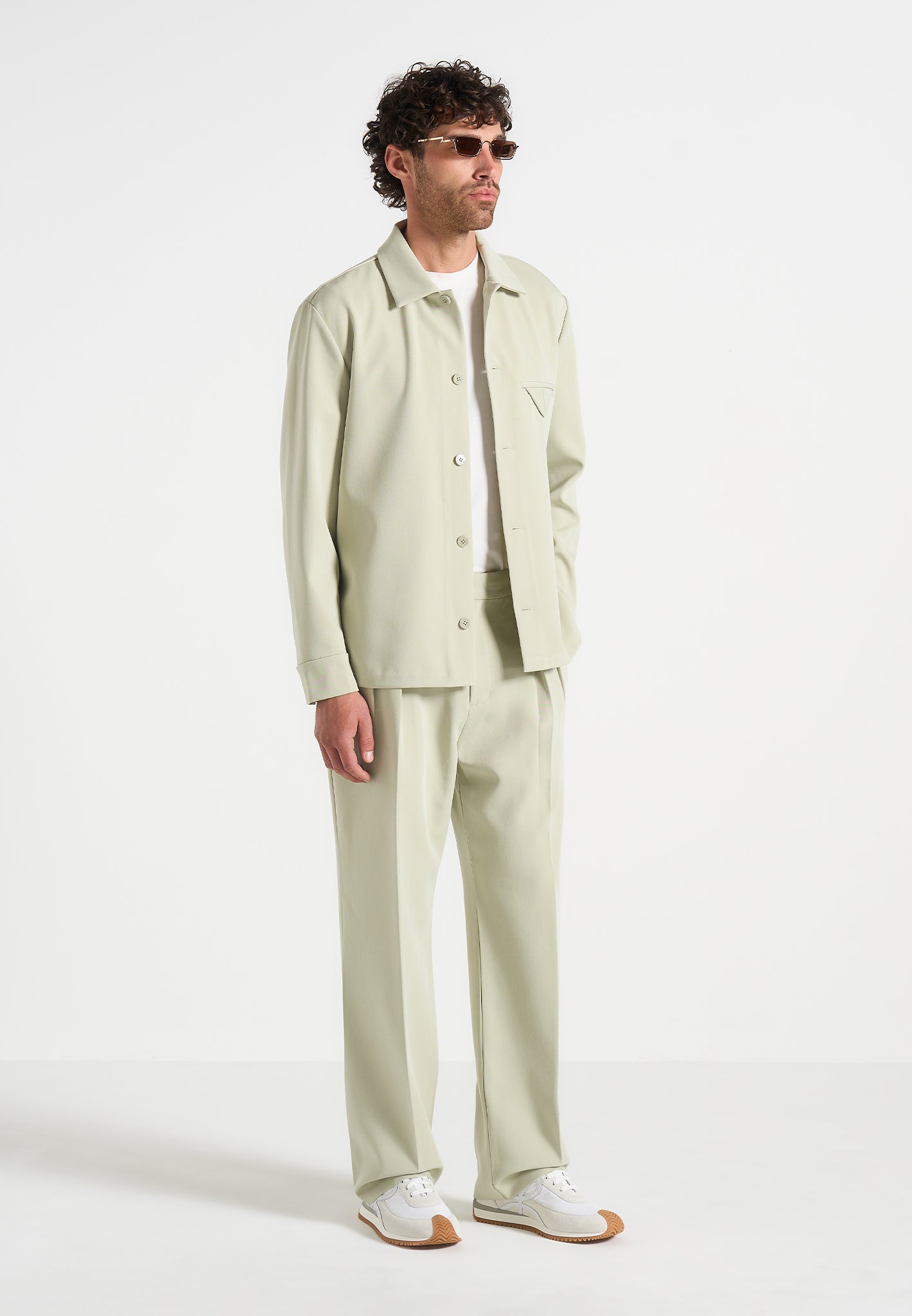 Relaxed Fit Hatched Trousers with Adjustable Waist | Pierre Sage