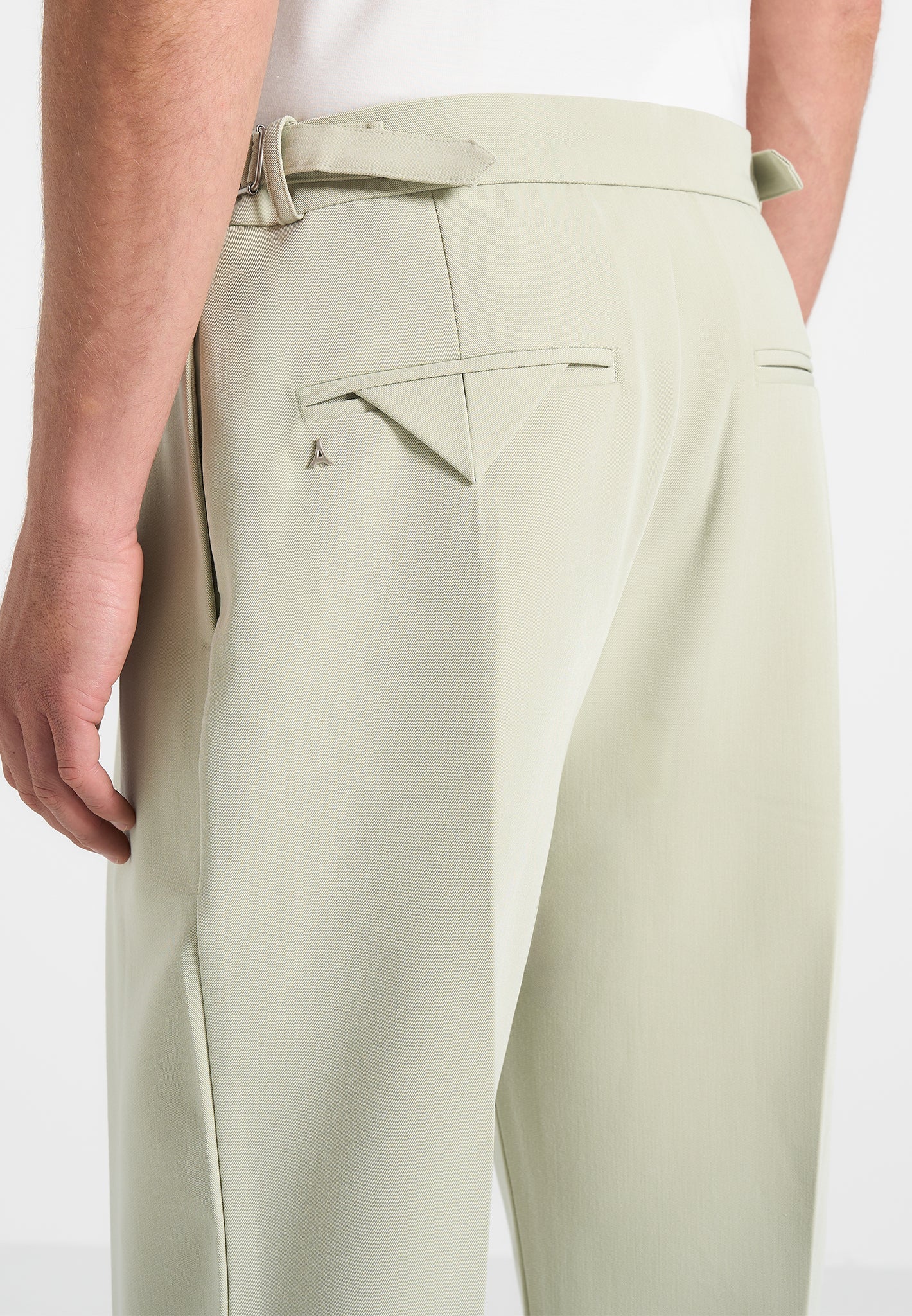 Relaxed Fit Hatched Trousers with Adjustable Waist | Pierre Sage