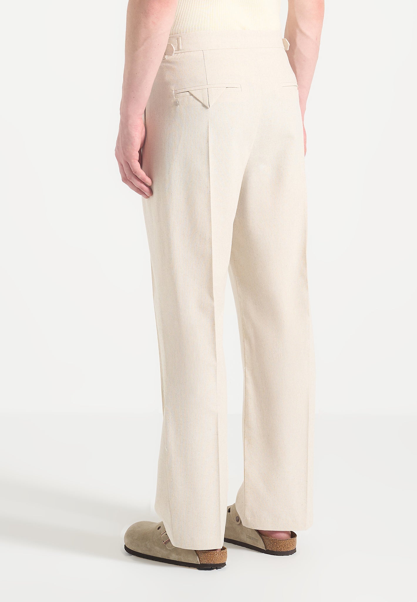 Relaxed Fit Linen Trousers with Twin Pleats & Adjustable Waist | Pierre