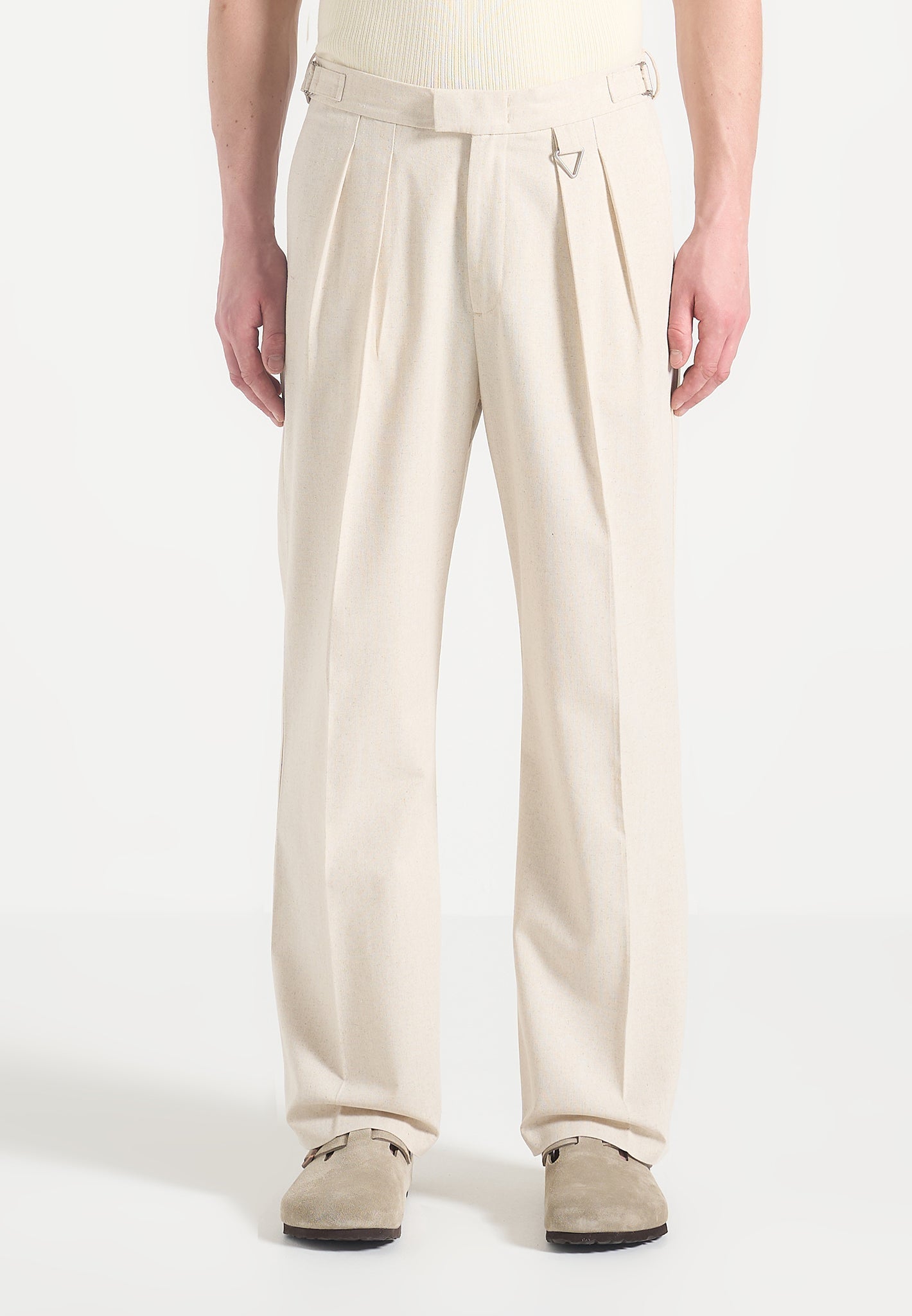 Relaxed Fit Linen Trousers with Twin Pleats & Adjustable Waist | Pierre