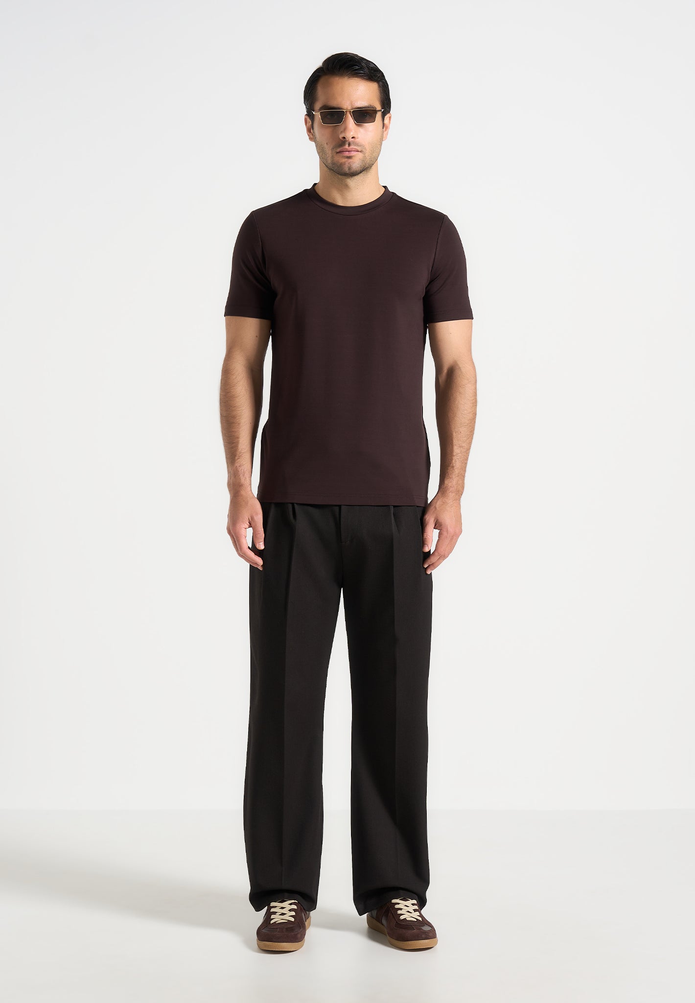 Relaxed Fit Pleated Tailored Trousers for Men - Brown | Pierre