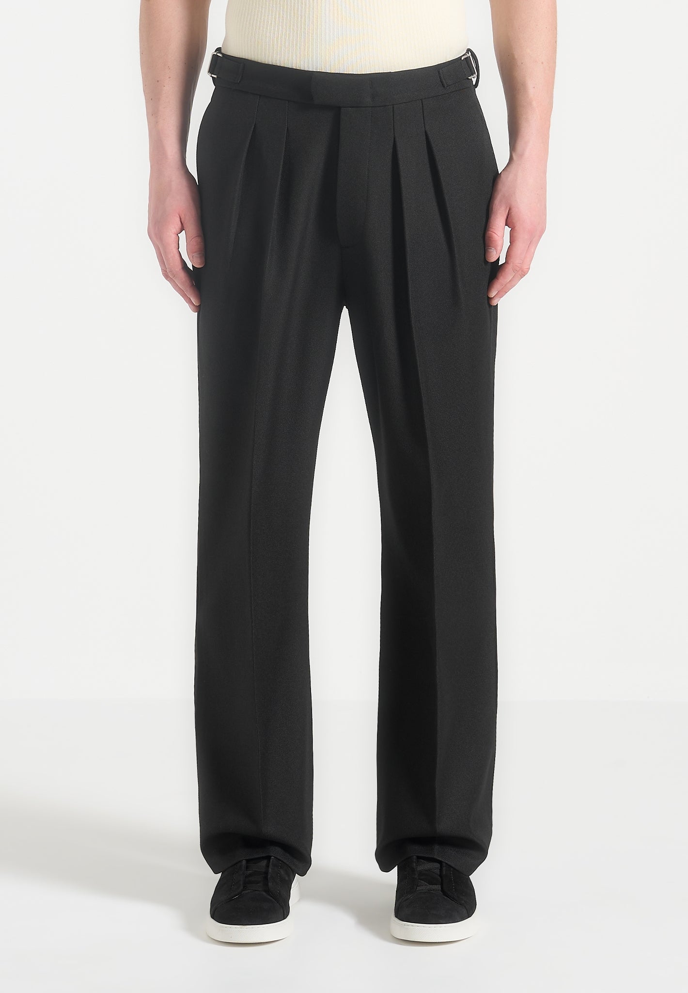Relaxed Fit Tailored Trousers with Twin Pleats & Adjustable Waist | Pierre