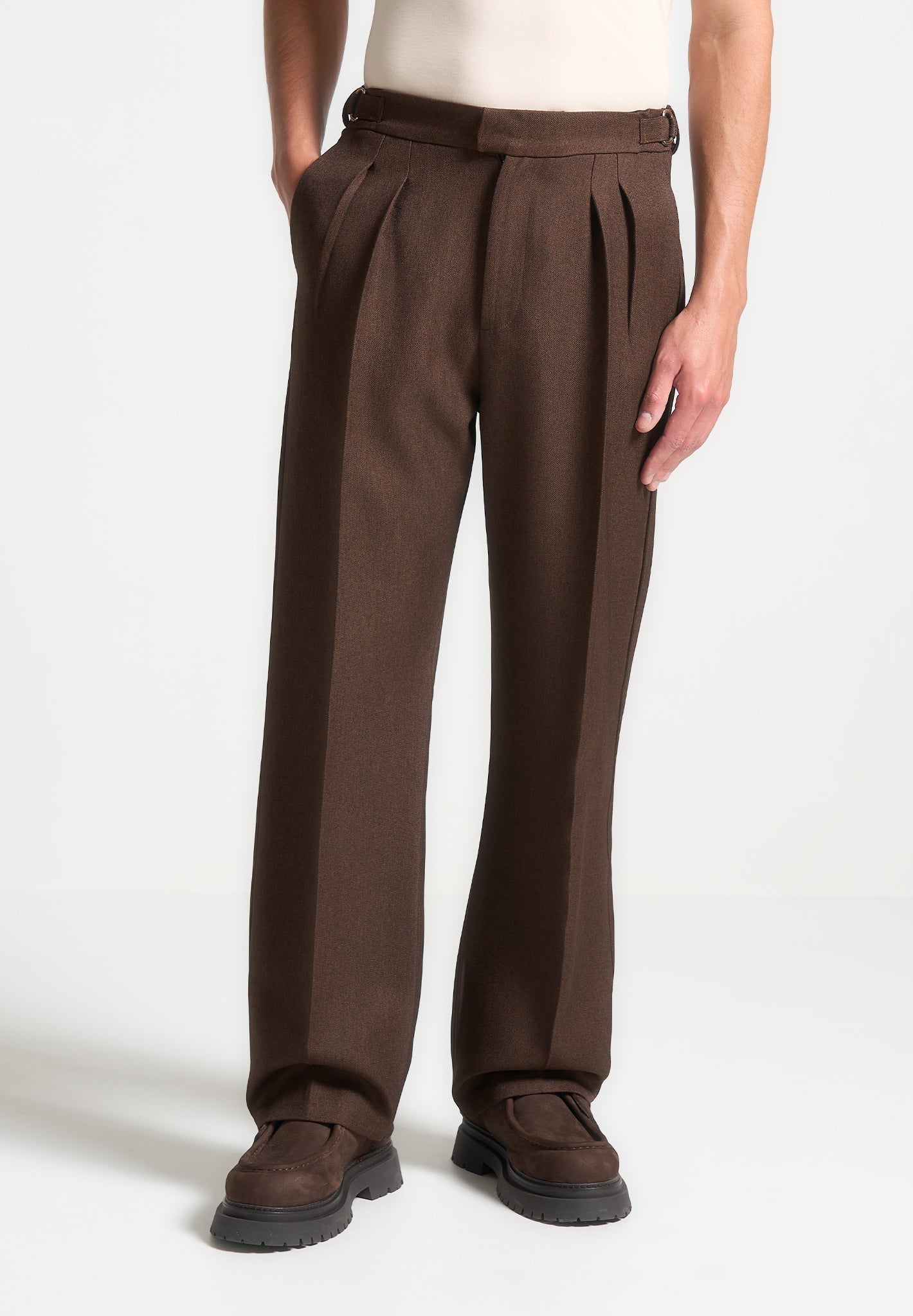 Relaxed Fit Tailored Trousers with Twin Pleats | Pierre Brown