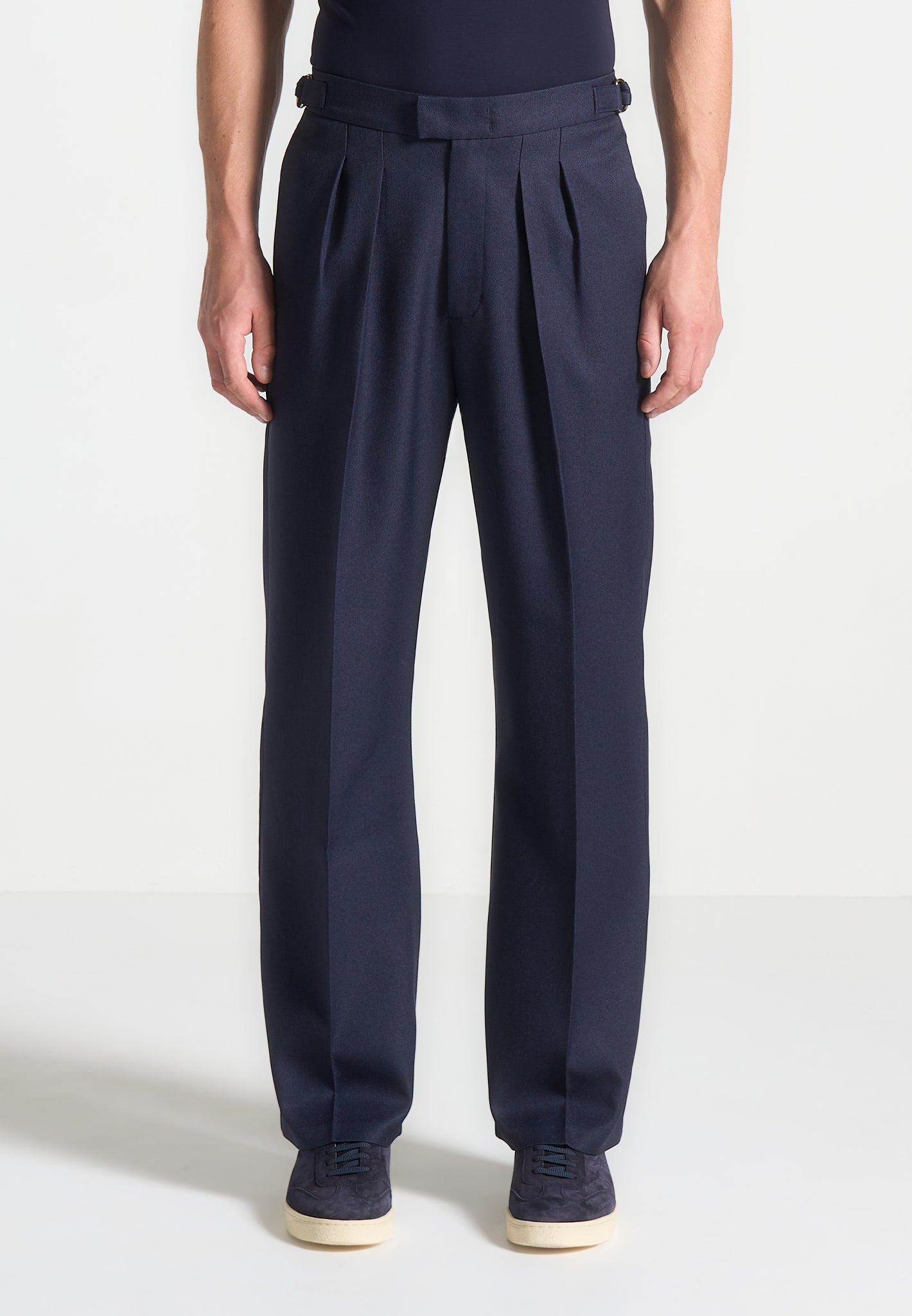 Relaxed Fit Tailored Trousers with Twin Pleats | Navy