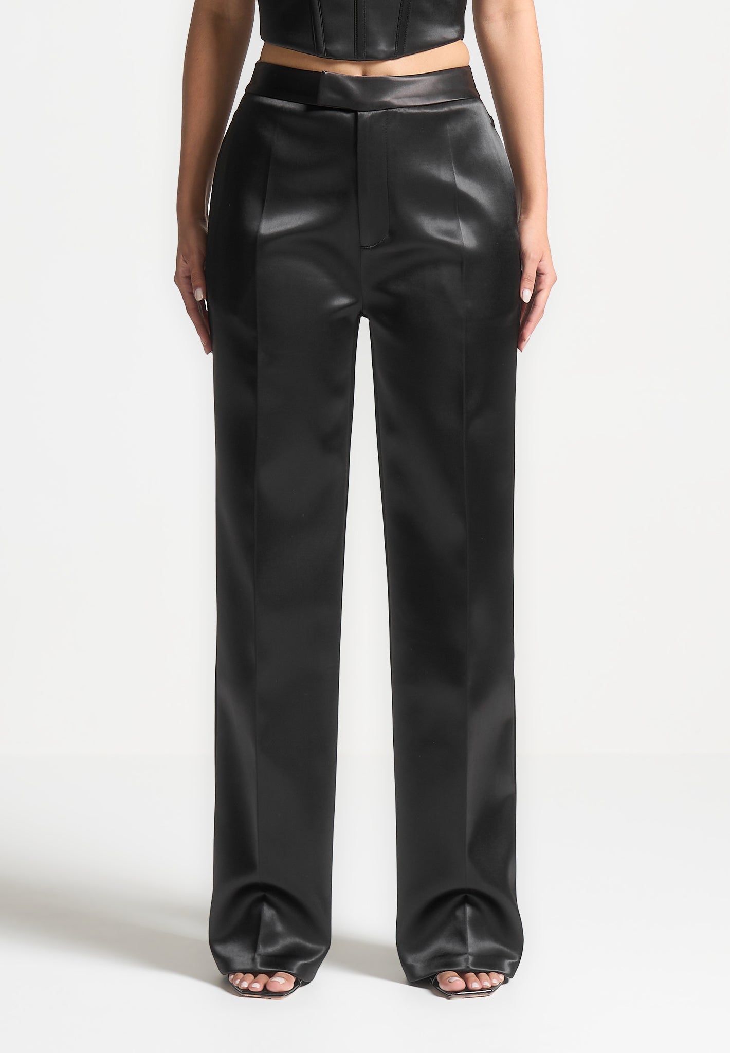 Satin Tailored Trousers for Women - Stretch Fit & Adjustable Waist | Bella
