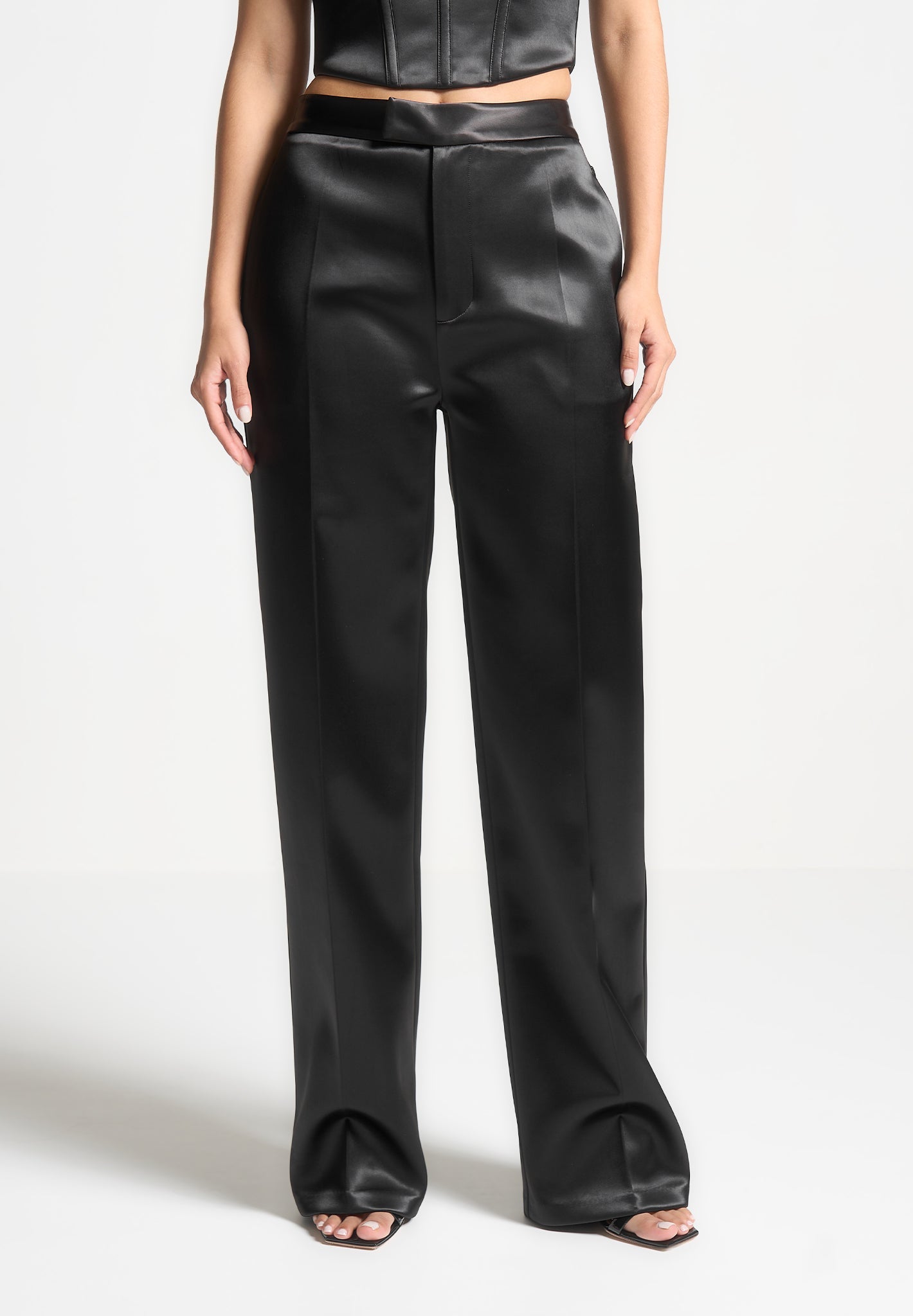 Satin Tailored Trousers for Women - Stretch Fit & Adjustable Waist | Bella