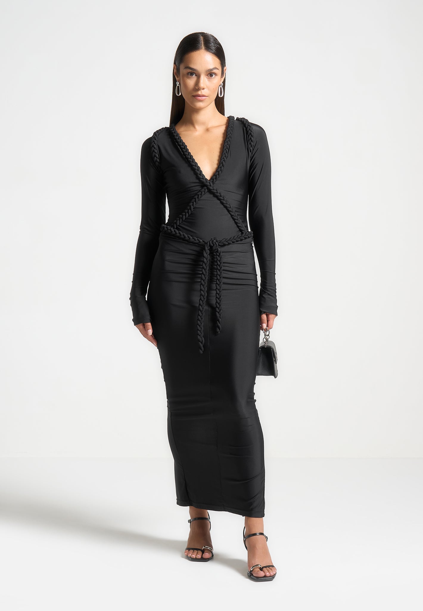 Plait Detail Midaxi Skirt for Women - Figure Hugging & Split Hem