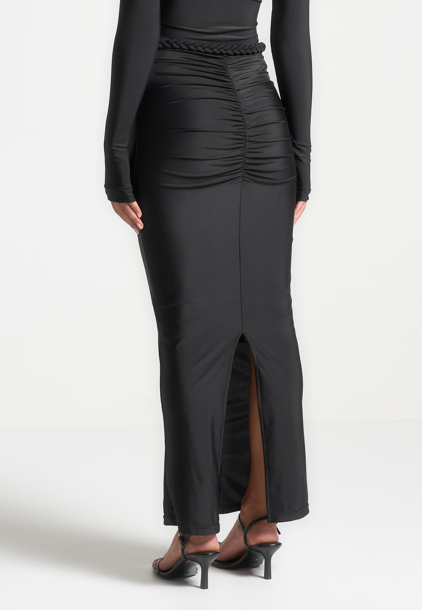 Plait Detail Midaxi Skirt for Women - Figure Hugging & Split Hem