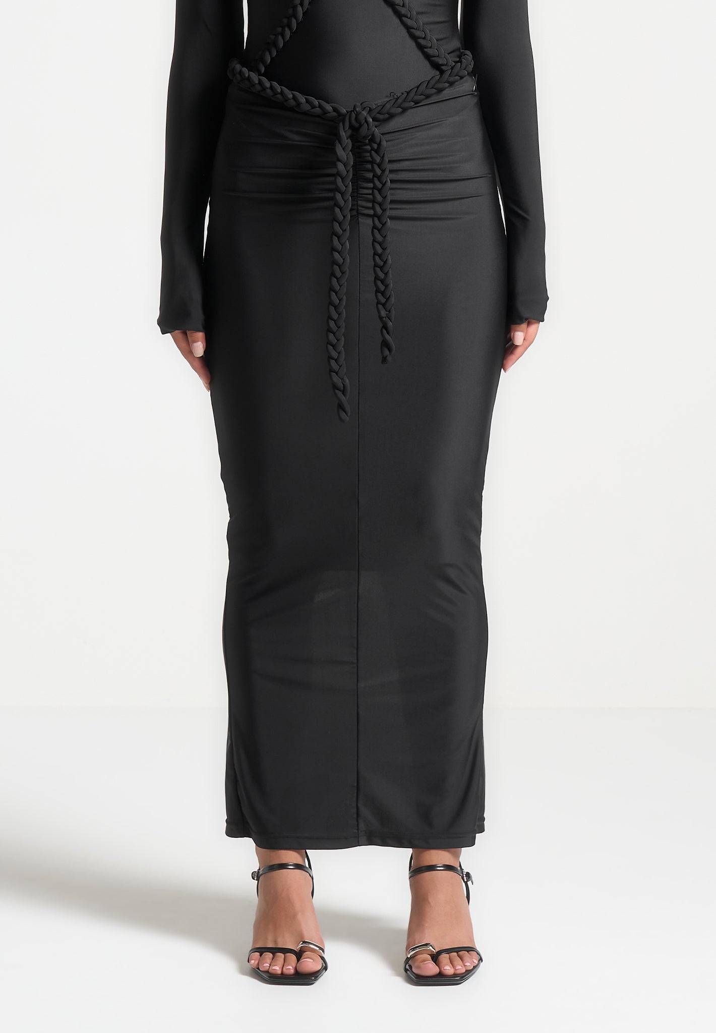 Plait Detail Midaxi Skirt for Women - Figure Hugging & Split Hem