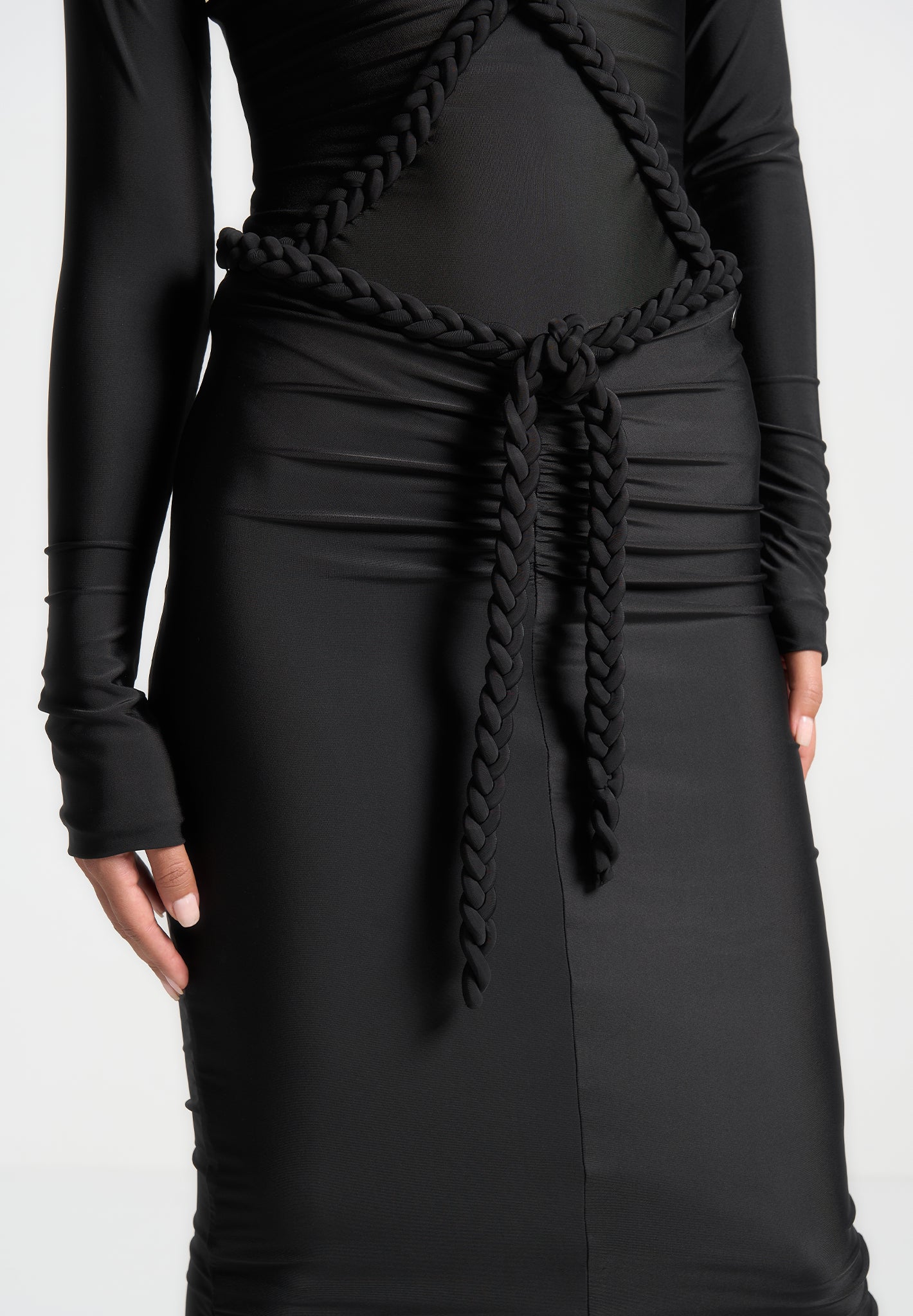 Plait Detail Midaxi Skirt for Women - Figure Hugging & Split Hem