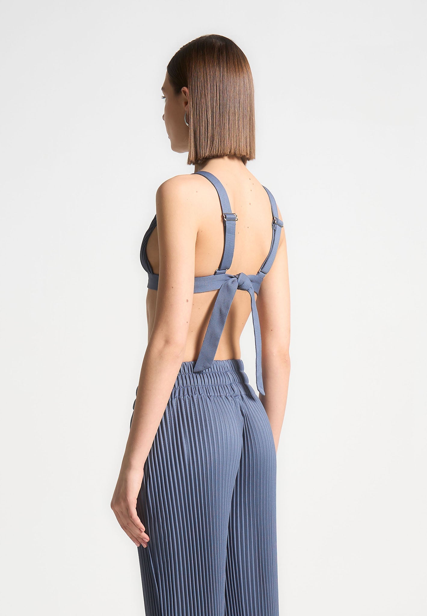 Pleated Bralette with Adjustable Straps & Tie Back | Steel Blue