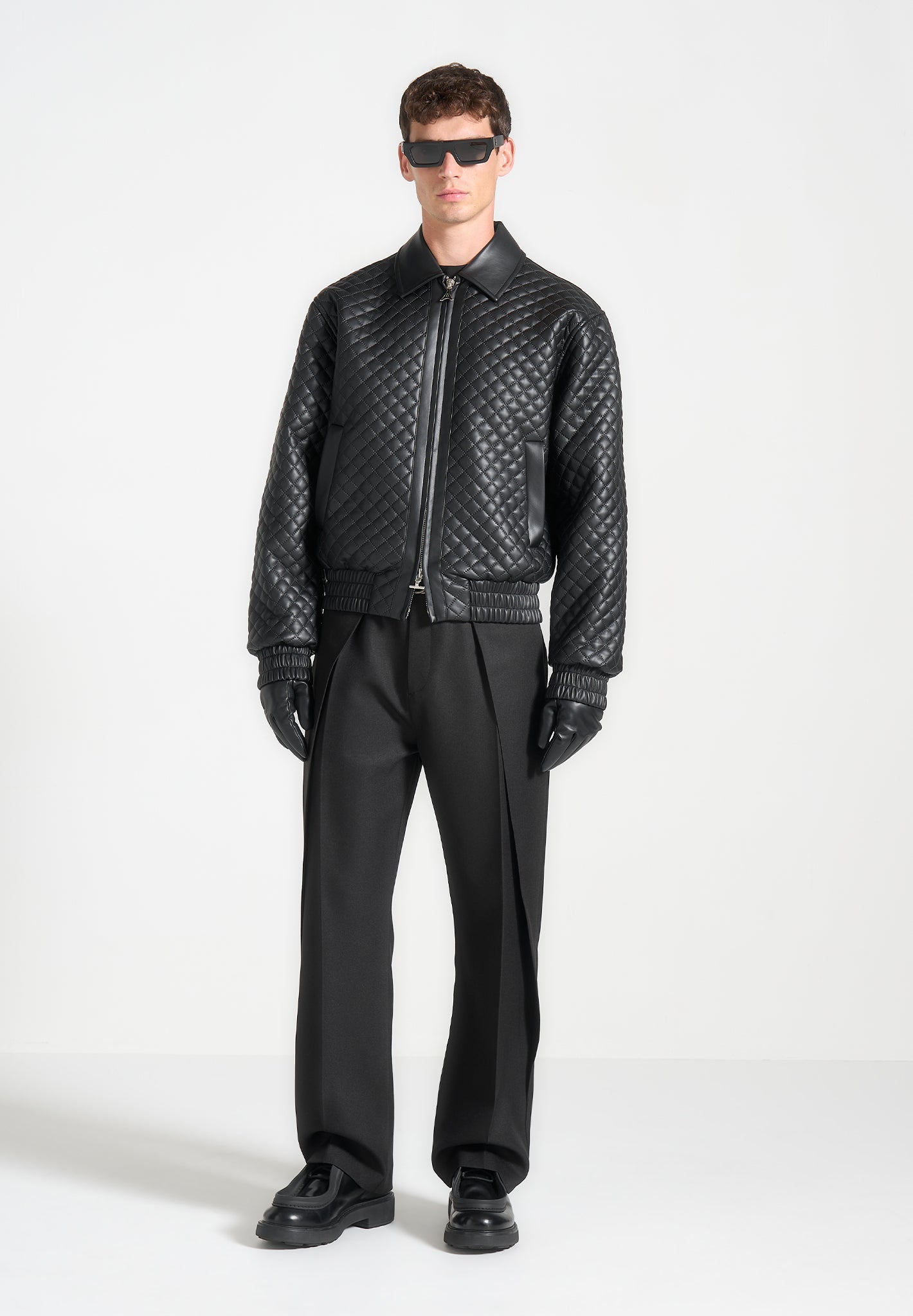 Quilted Vegan Leather Varsity Jacket - Black Retro Style | Manière De Voir