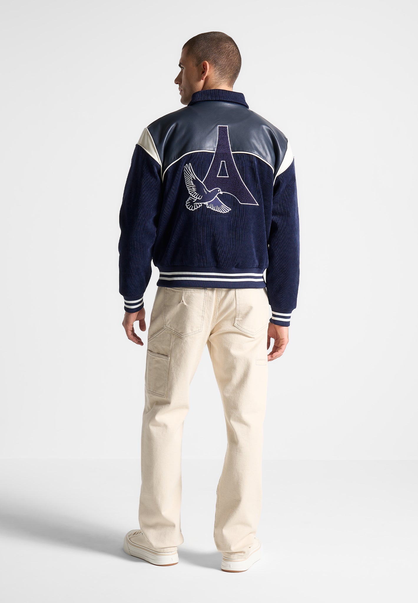Corduroy Varsity Jacket with Raglan Sleeves & Relaxed Fit | Navy