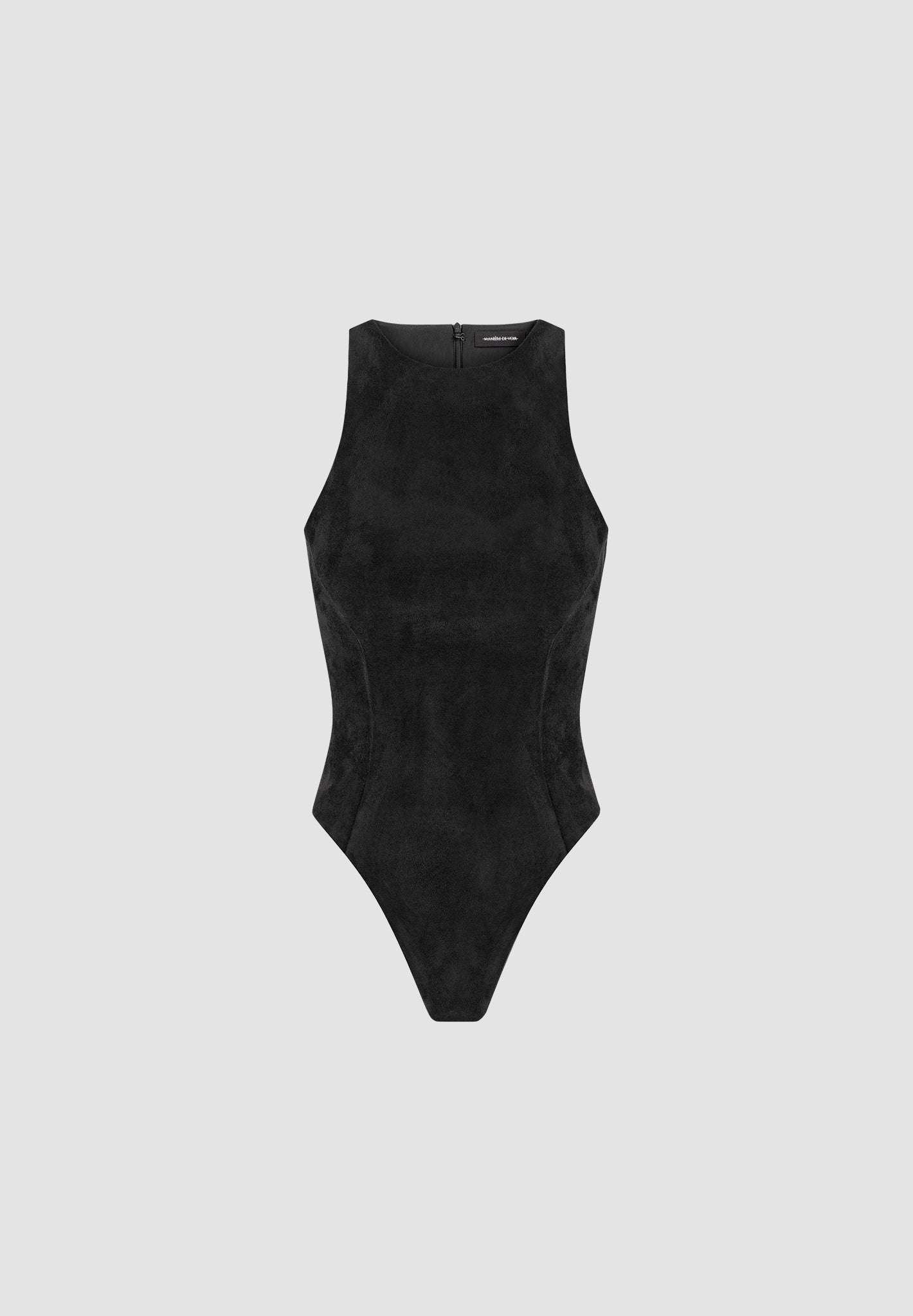 Vegan Suede Bodysuit with Racer Neck & Invisible Zip | Adele