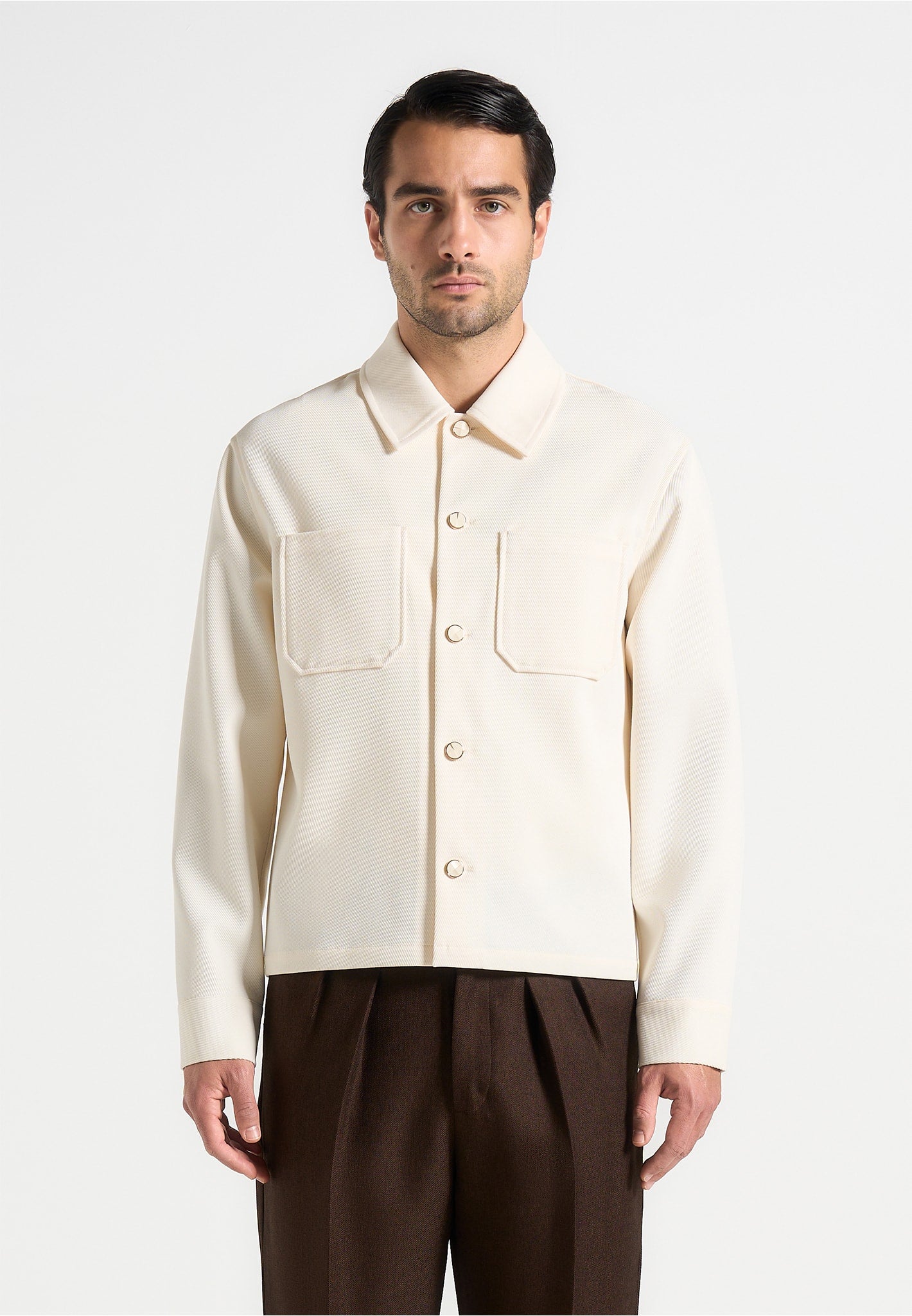 Cropped Twill Shirt with Chest Pockets | Benoit - Cream
