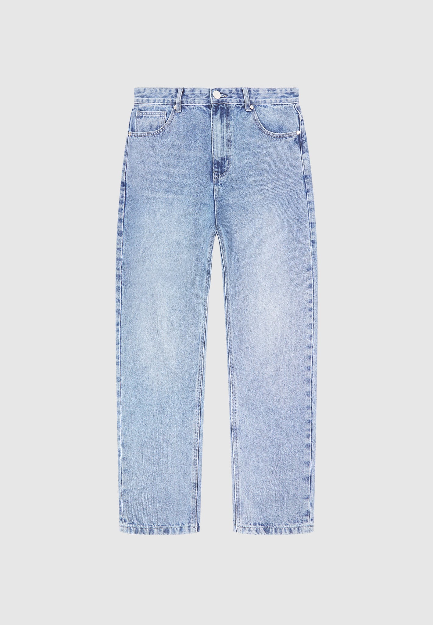 Regular Fit Mid Blue Jeans | 13oz Denim & Vegan Leather Patch | Manière De Voir