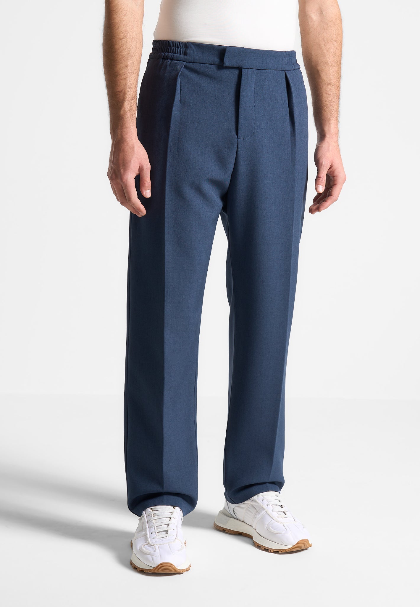 Relaxed Fit Pleated Trousers for Men | Elastic Waist & Versatile Blue