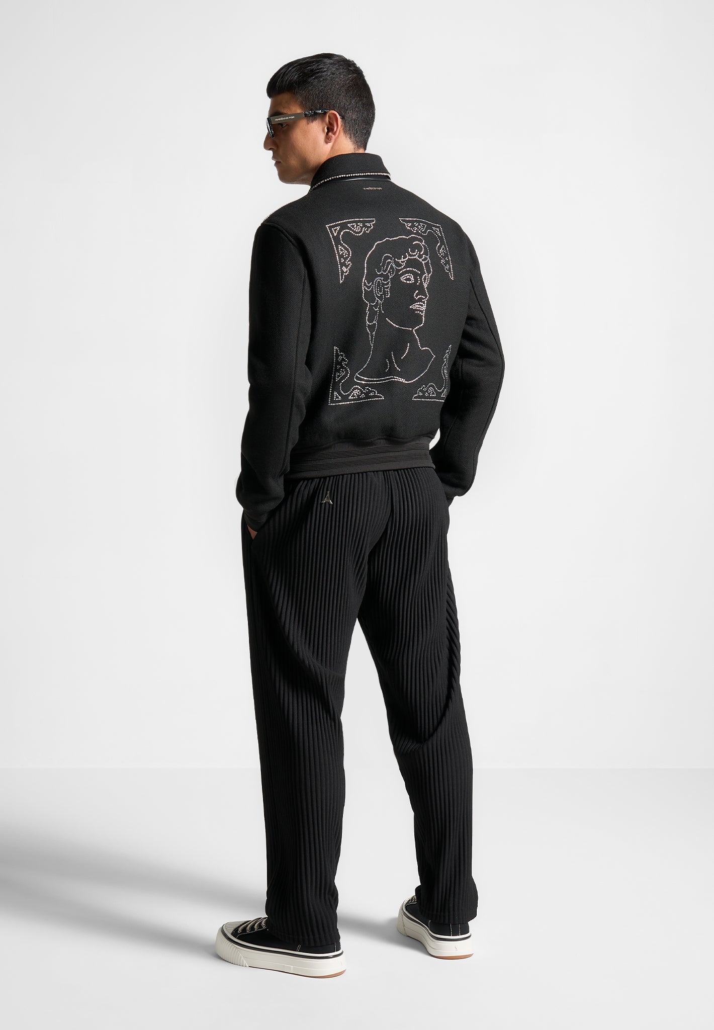 Rhinestone Wool Blend Varsity Jacket - Black | Manière De Voir