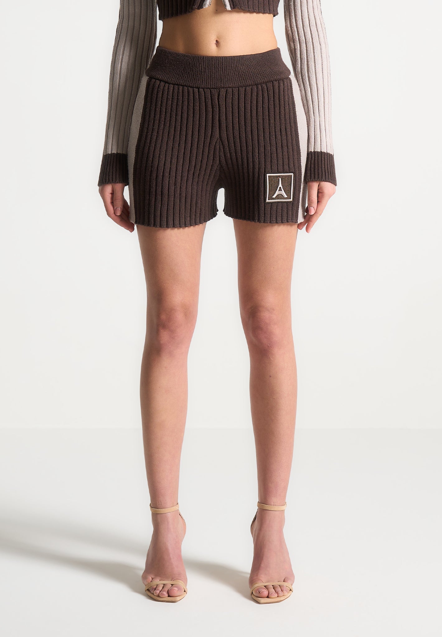 Rib Knit Track Shorts with Elastic Waist & Pockets | Manière De Voir