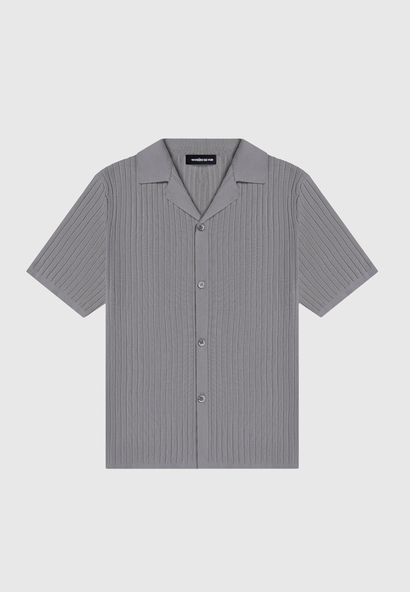 Ribbed Knit Short Sleeve Shirt | Revere Collar & Button Fastening