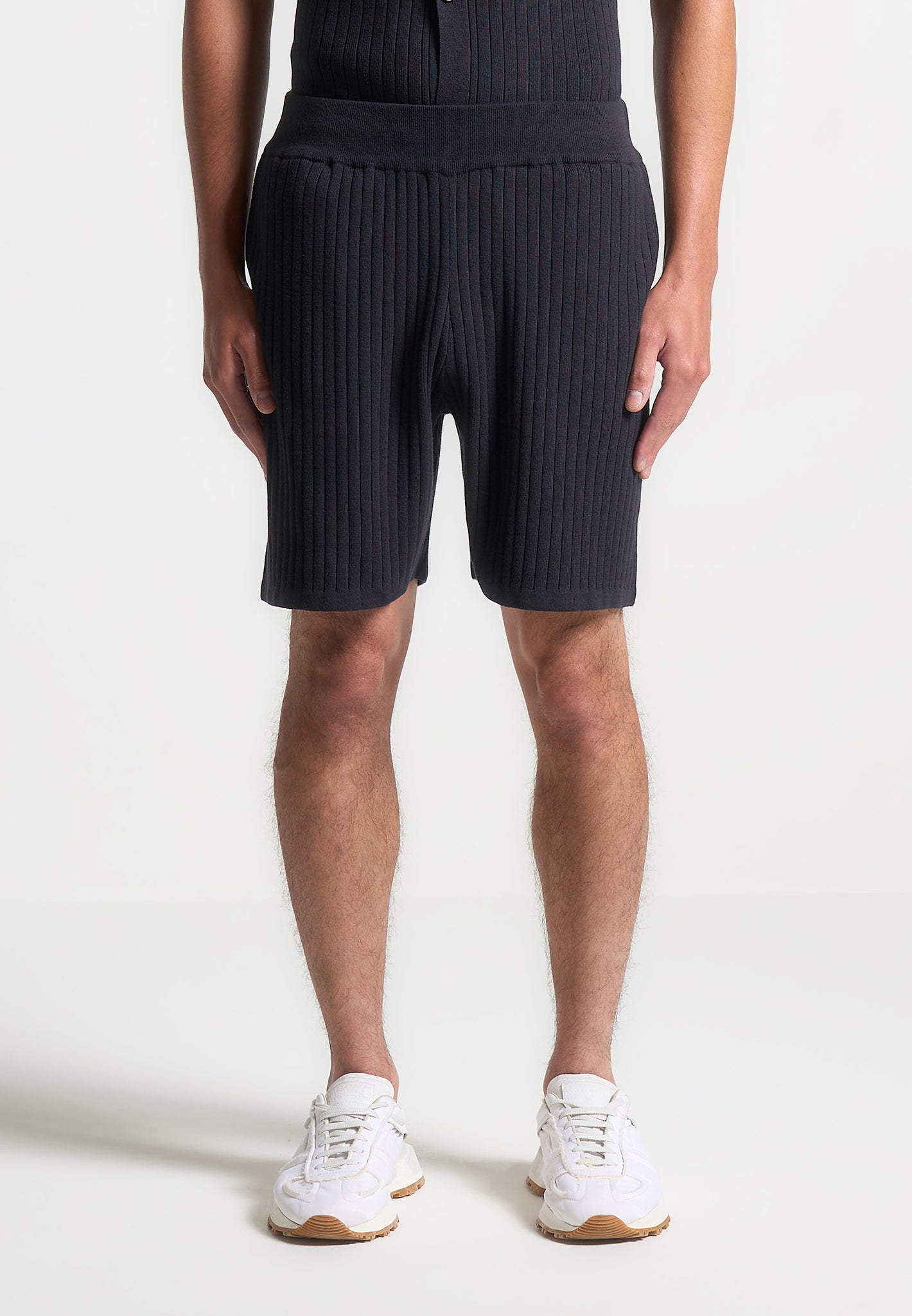 Ribbed Knit Shorts with Elastic Waistband & Pockets | Manière De Voir