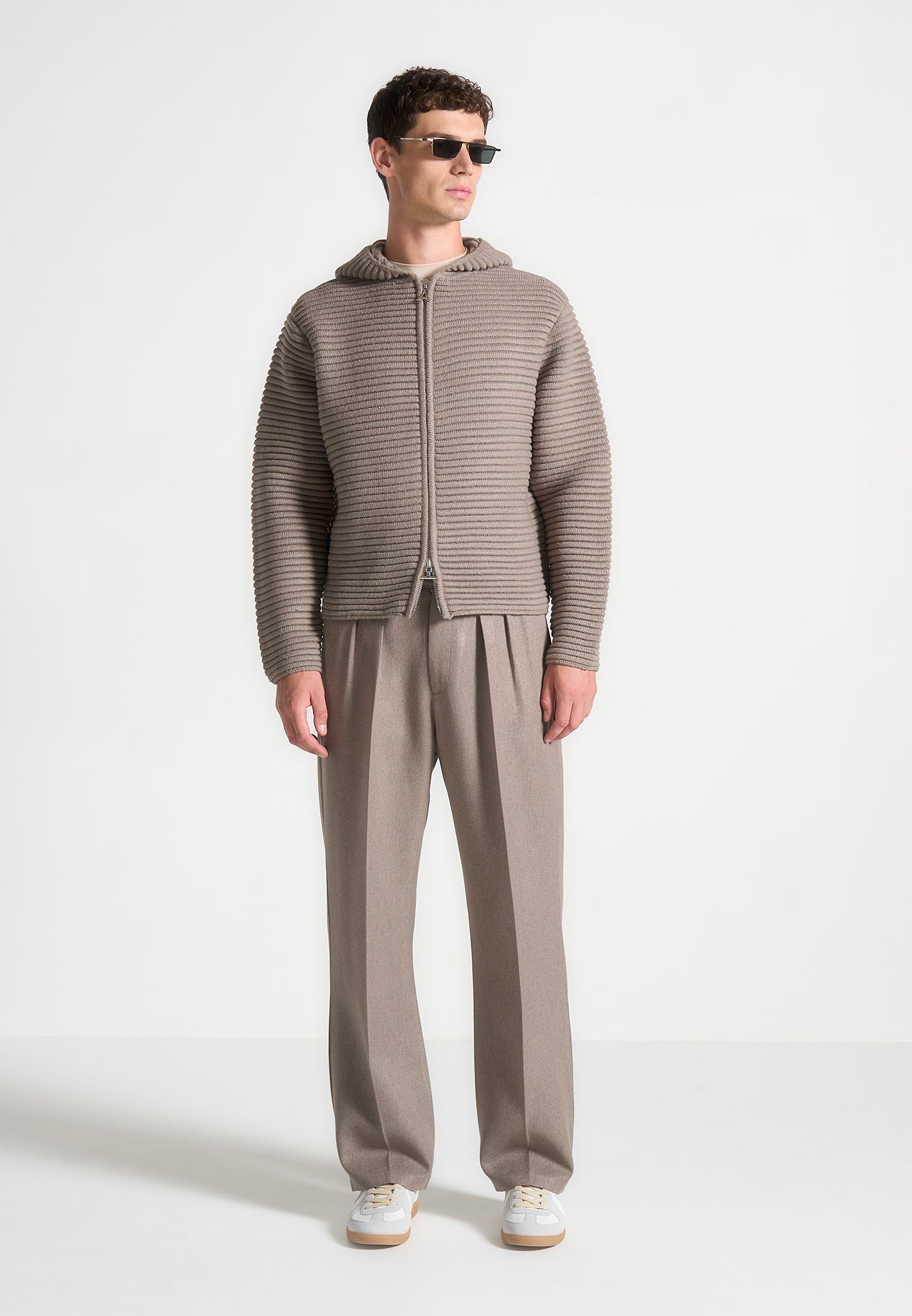 Ribbed Knit Zip Up Hoodie with Silver Hardware | Manière De Voir