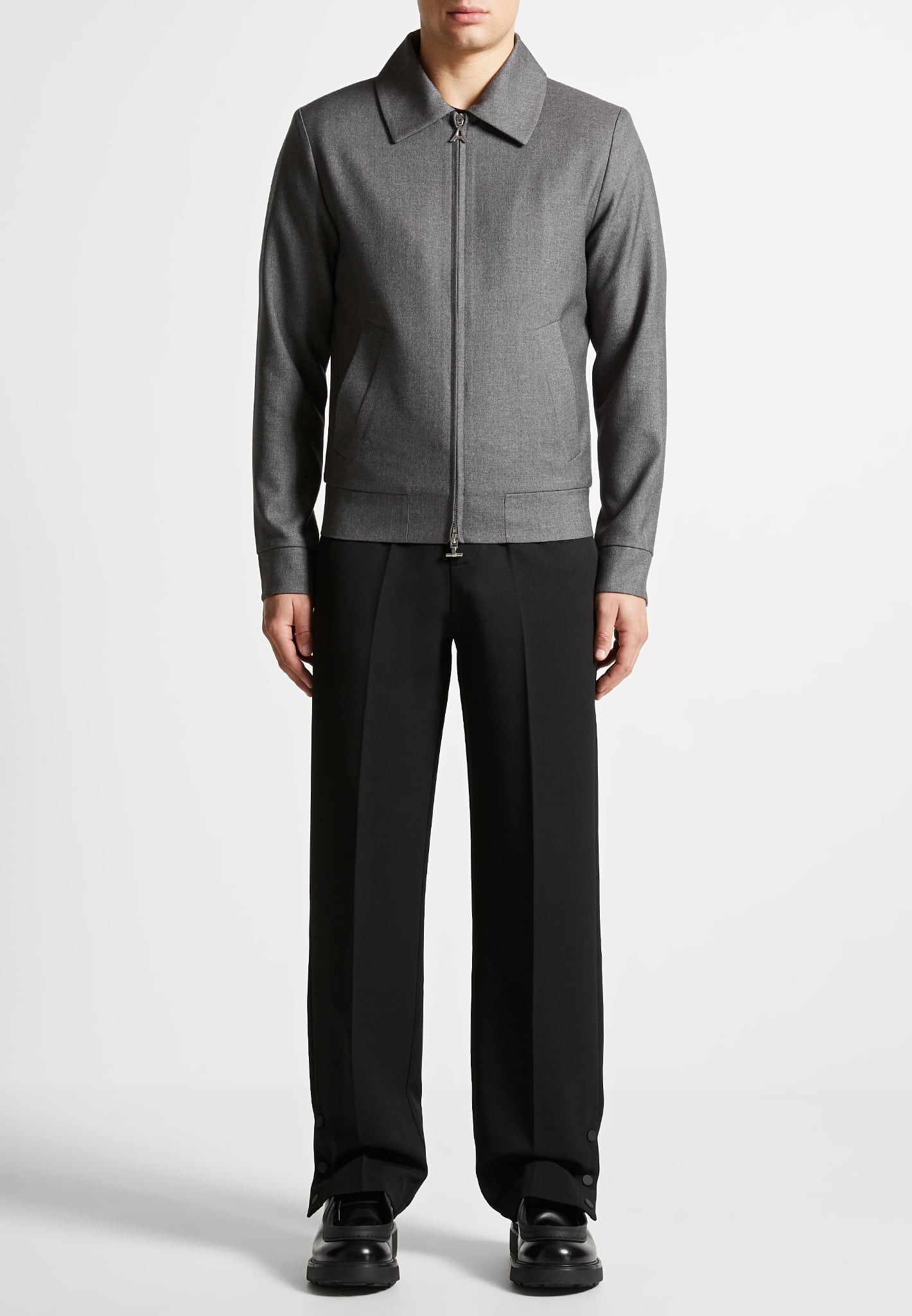Tailored Harrington Jacket for Men | Grey with Elasticated Hem & Front Pockets