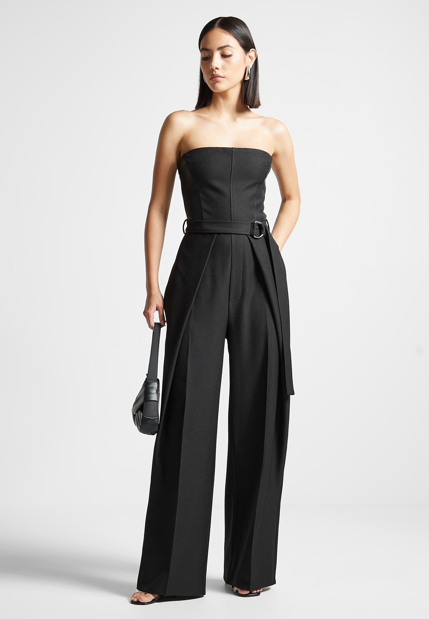 Tailored Pleat Jumpsuit with Belt for Women | Sabine Black