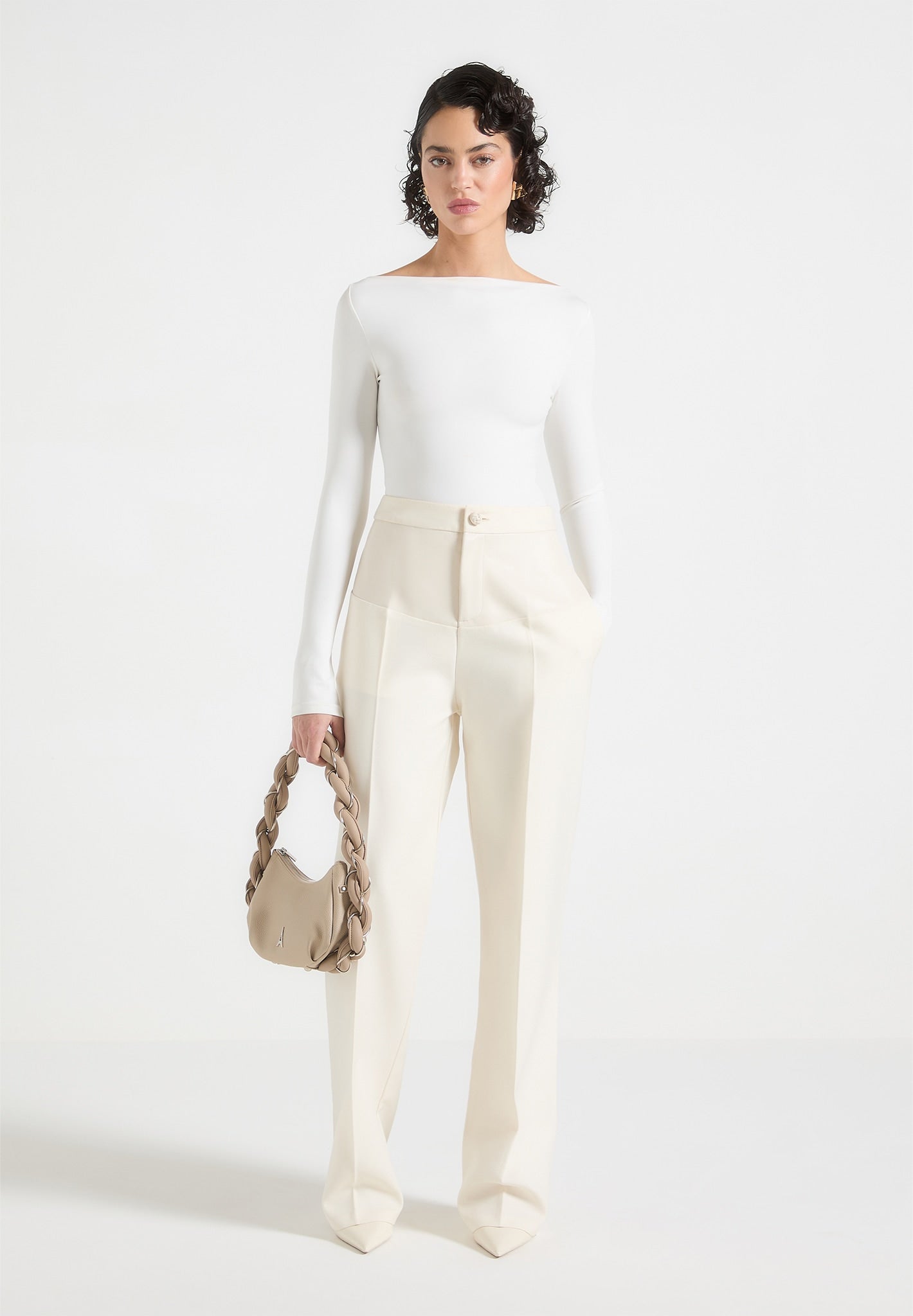 Vegan Leather Panel Trousers - Straight Leg Tailored Pants | Blanche
