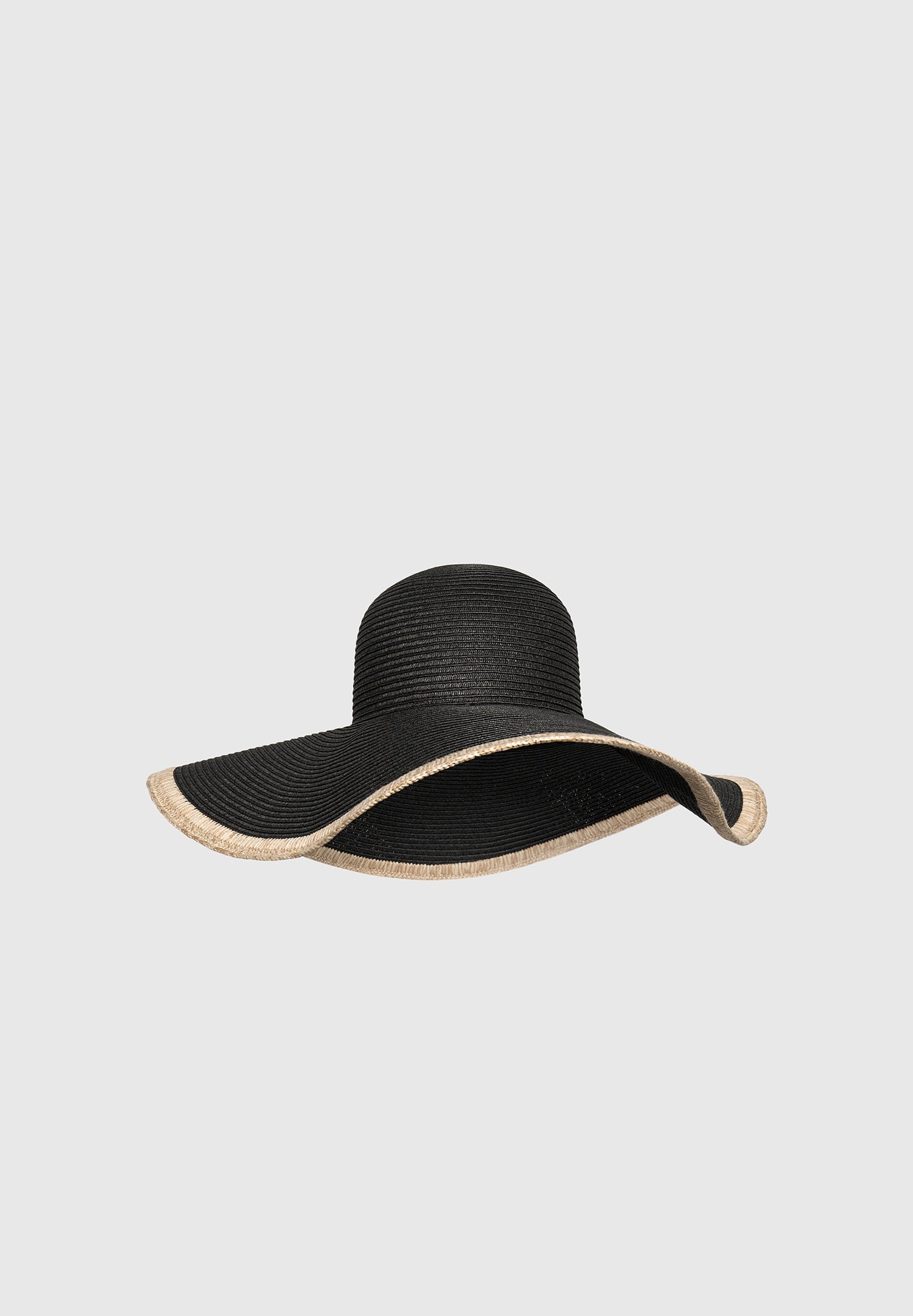 Wide Brim Raffia Sun Hat for Women | Sandrine Black/Natural
