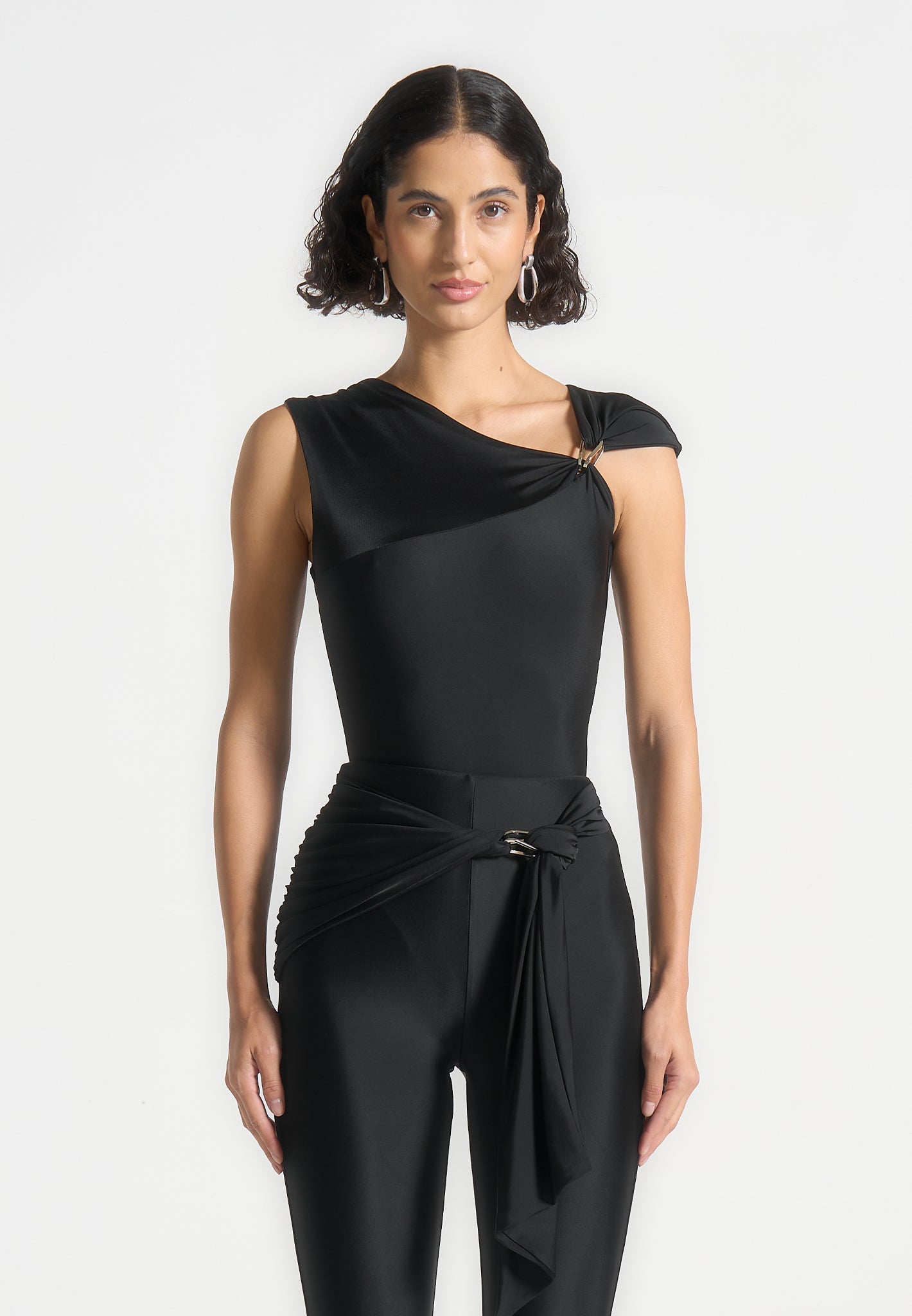 Black Bodysuit with Silver Hardware & Asymmetric Design | Manière De Voir
