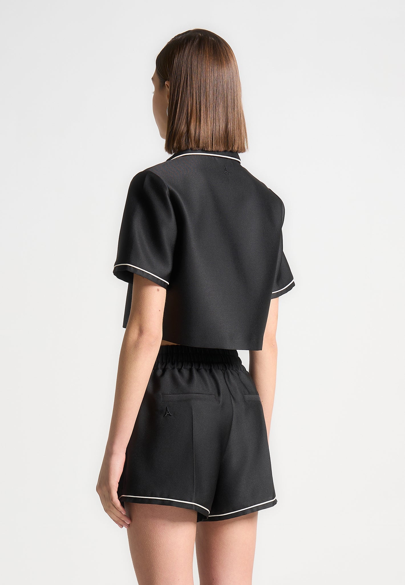 Satin Cropped Shirt with Piping & Relaxed Fit | Manière De Voir
