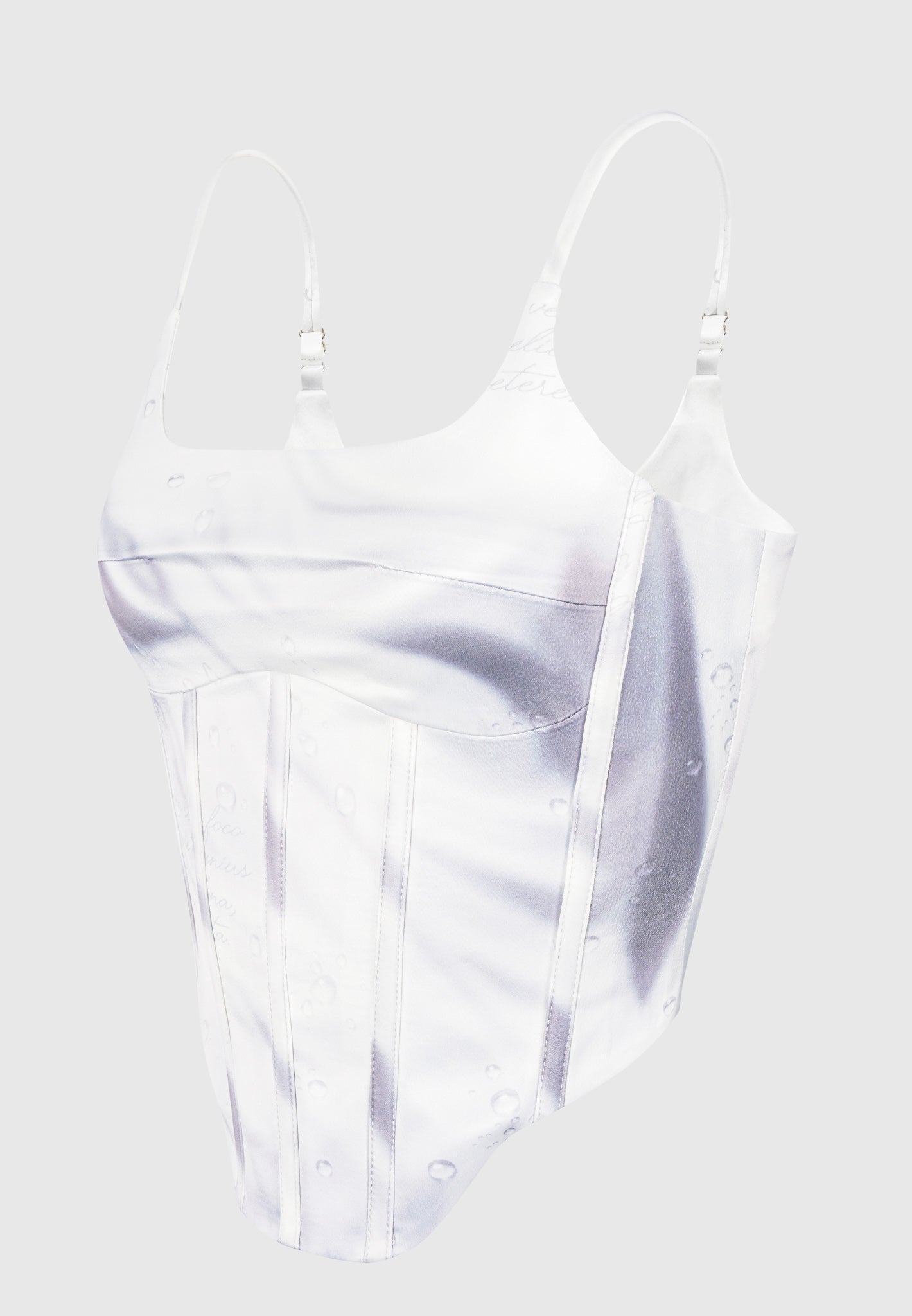 Satin Corset Top with Renaissance Print & Adjustable Straps | Off White