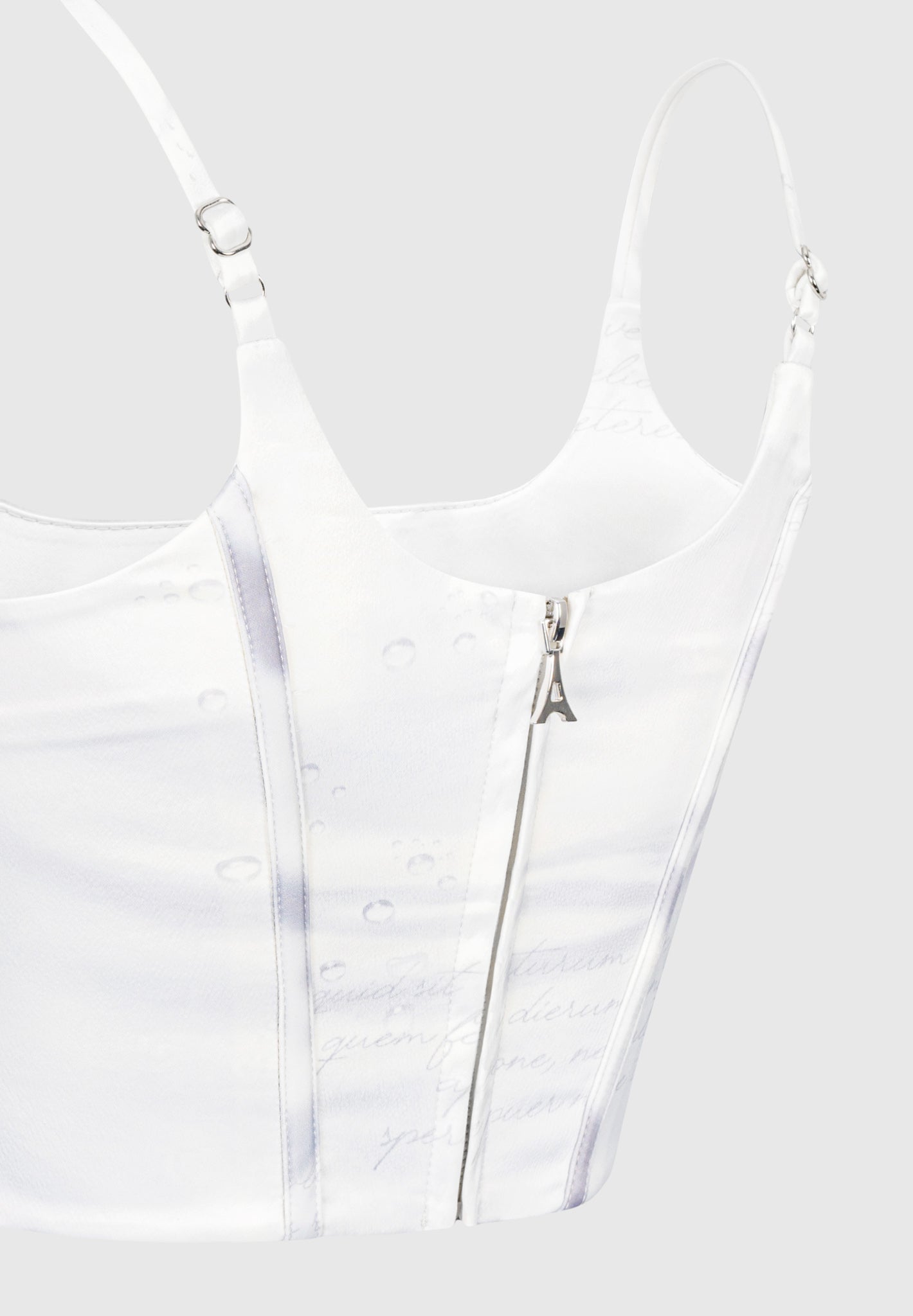 Satin Corset Top with Renaissance Print & Adjustable Straps | Off White