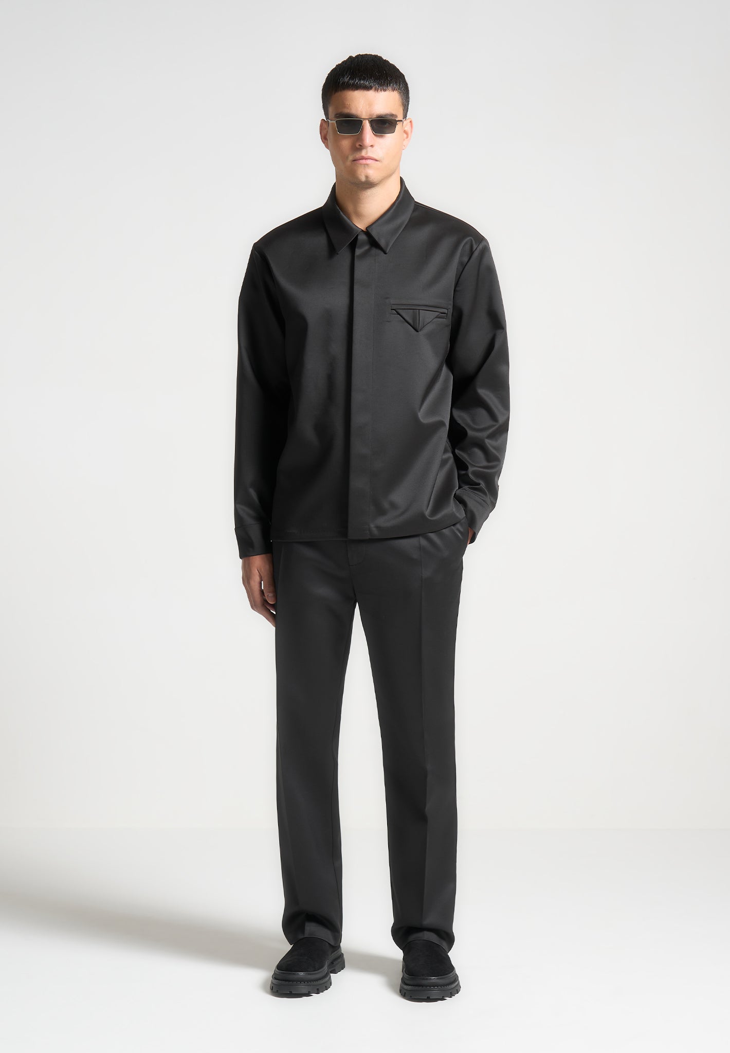 Satin Tailored Shirt with Triangle Pocket & Hidden Buttons | Eiffel