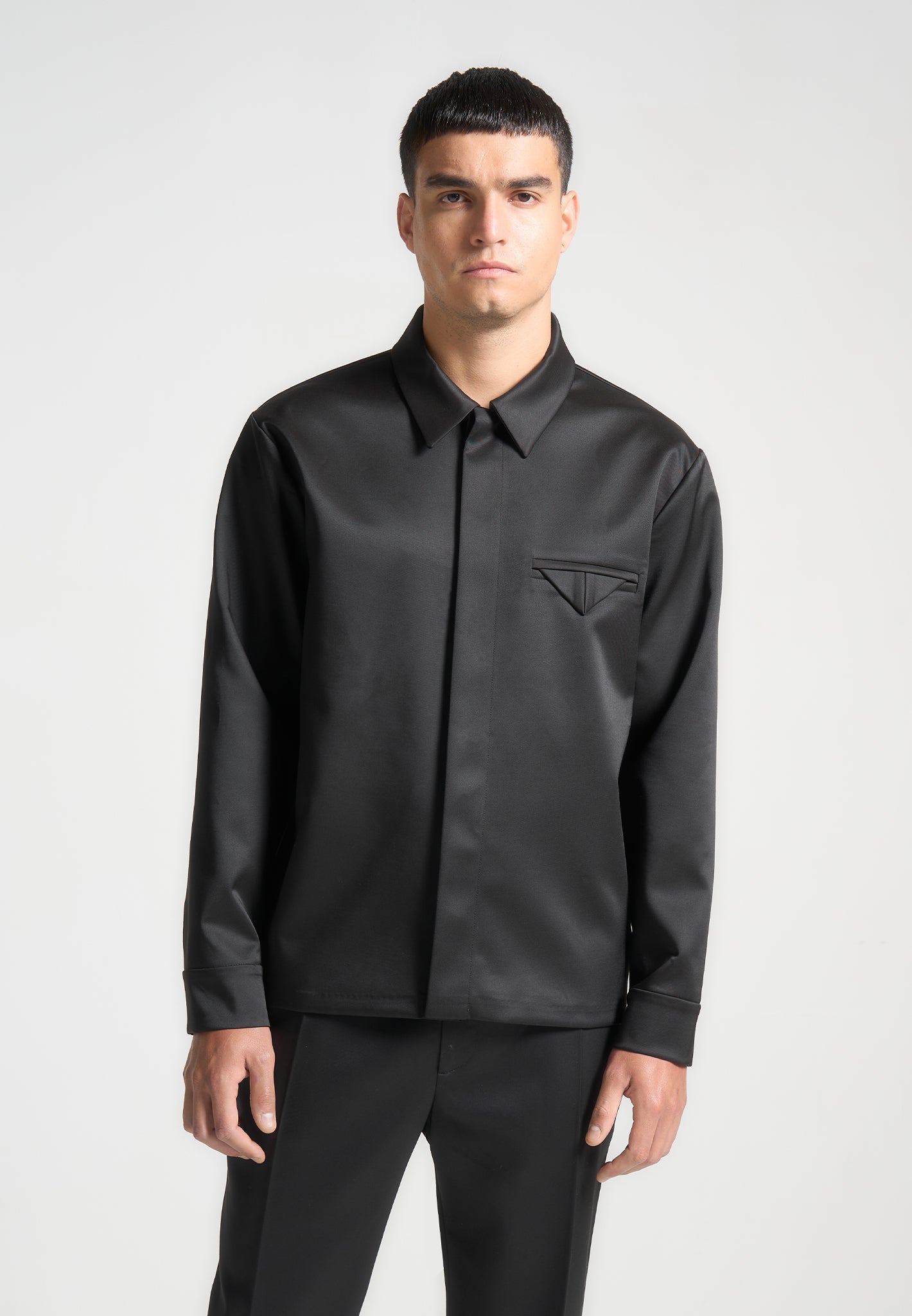 Satin Tailored Shirt with Triangle Pocket & Hidden Buttons | Eiffel