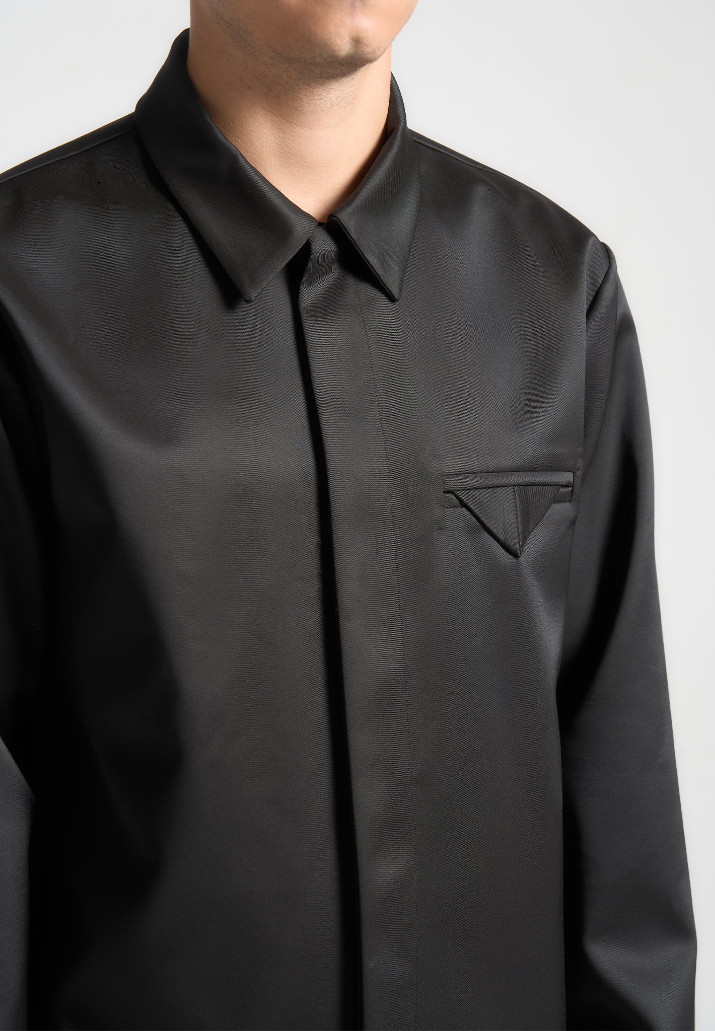 Satin Tailored Shirt with Triangle Pocket & Hidden Buttons | Eiffel
