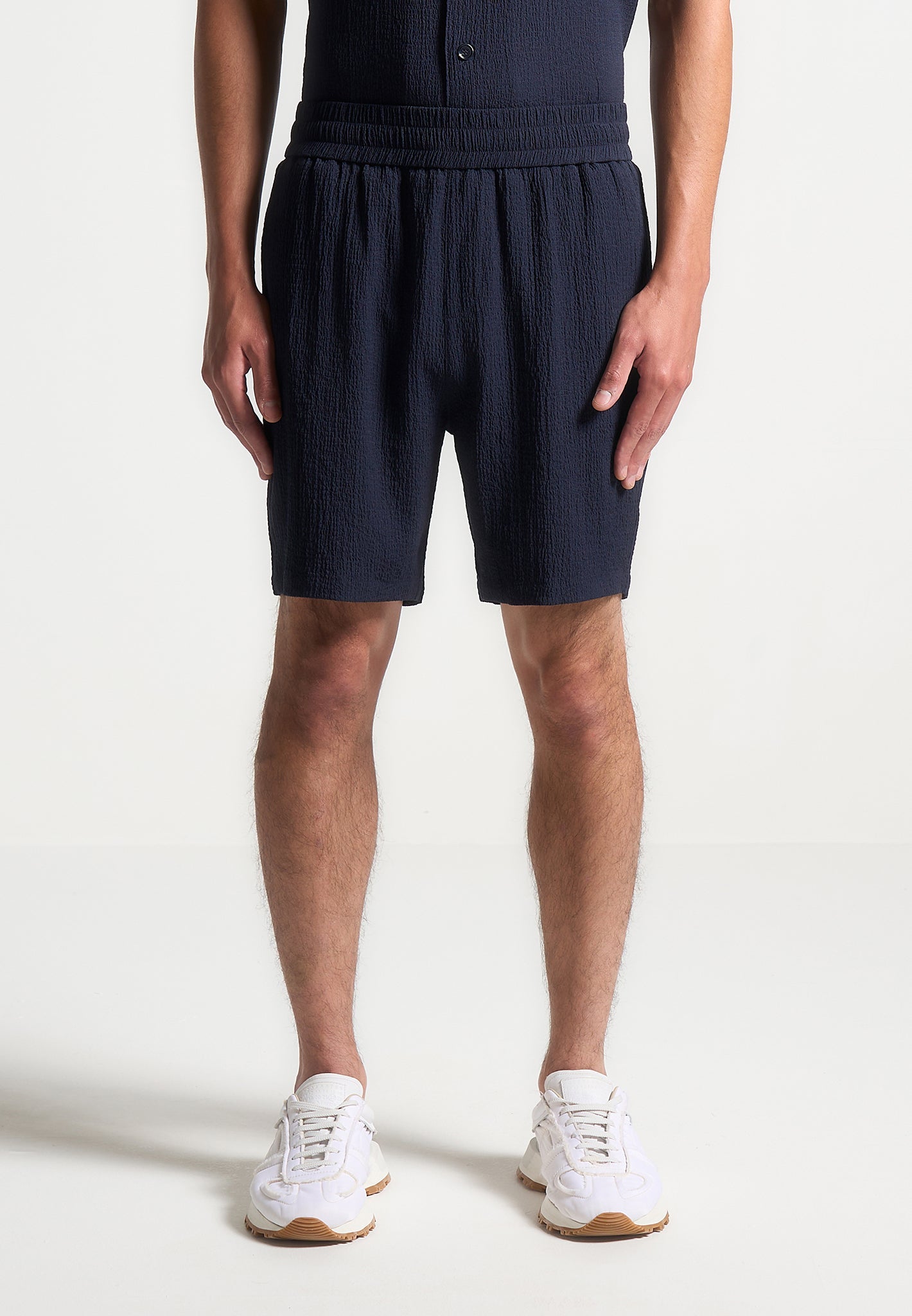 Breathable Seersucker Shorts with Elastic Waistband | Navy