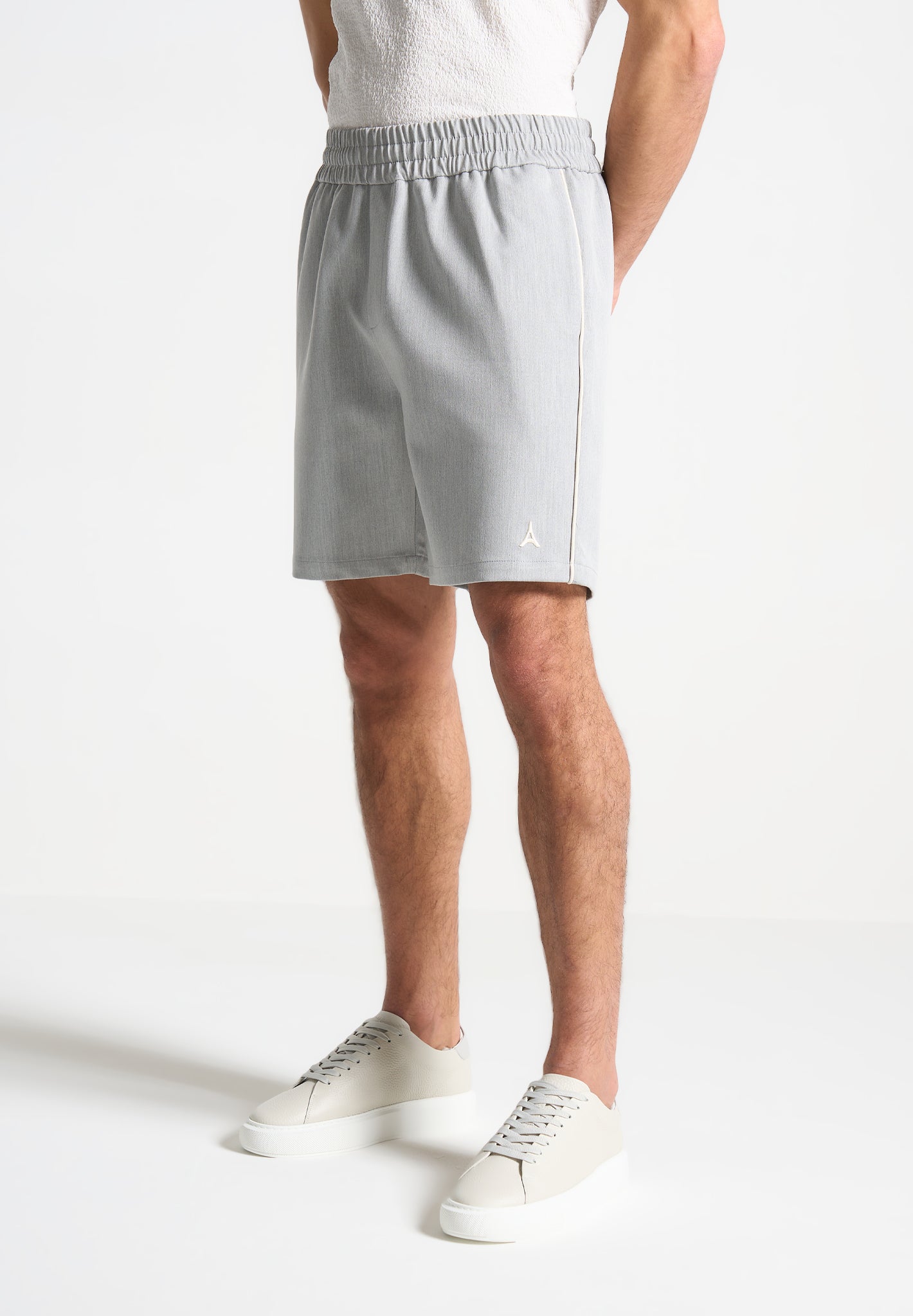 Men's Grey Baseball Shorts with Elastic Waistband & Embroidered Logo | Signature Style