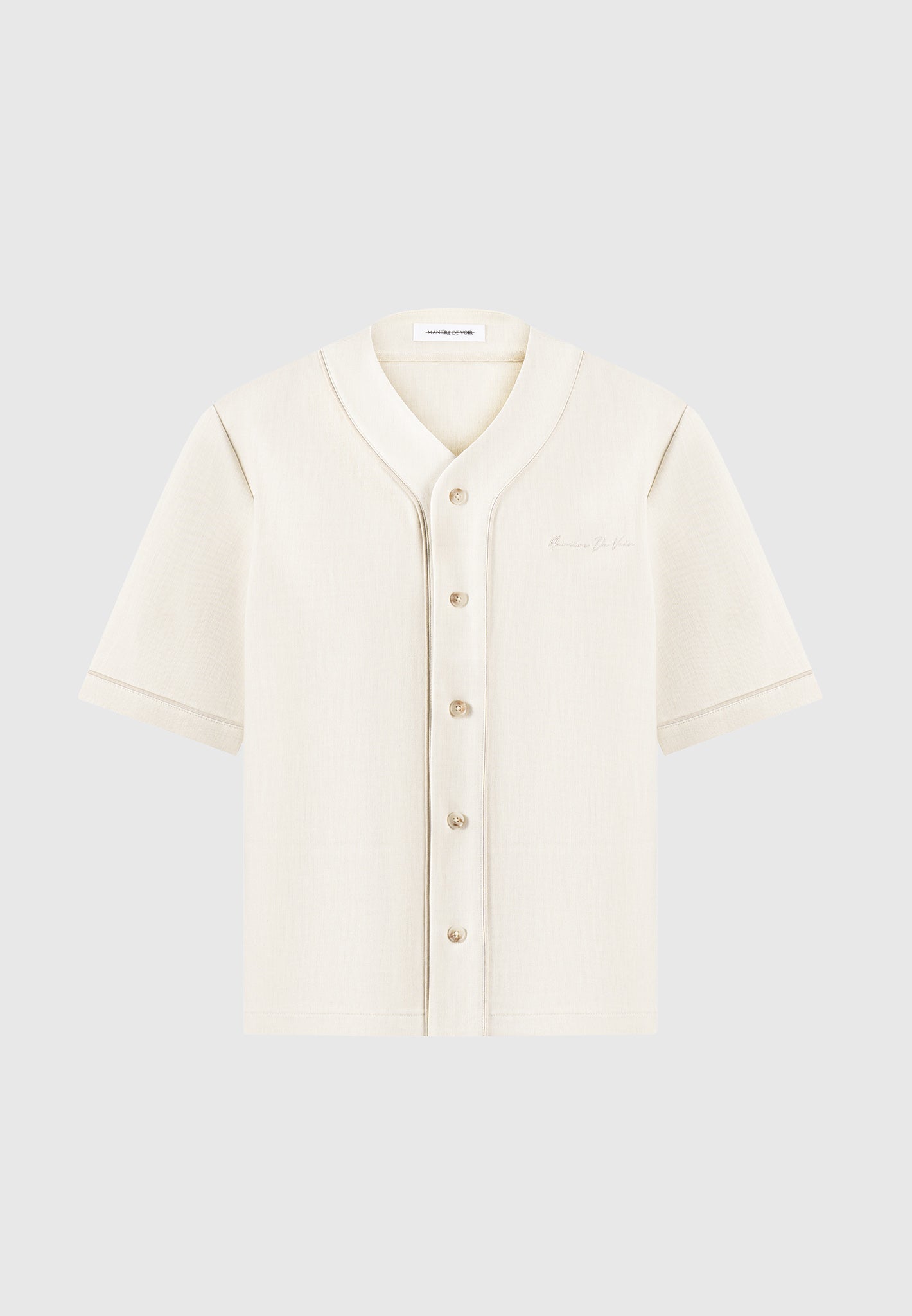 Boxy Baseball Shirt with V-Neck & Contrast Embroidery | Manière De Voir