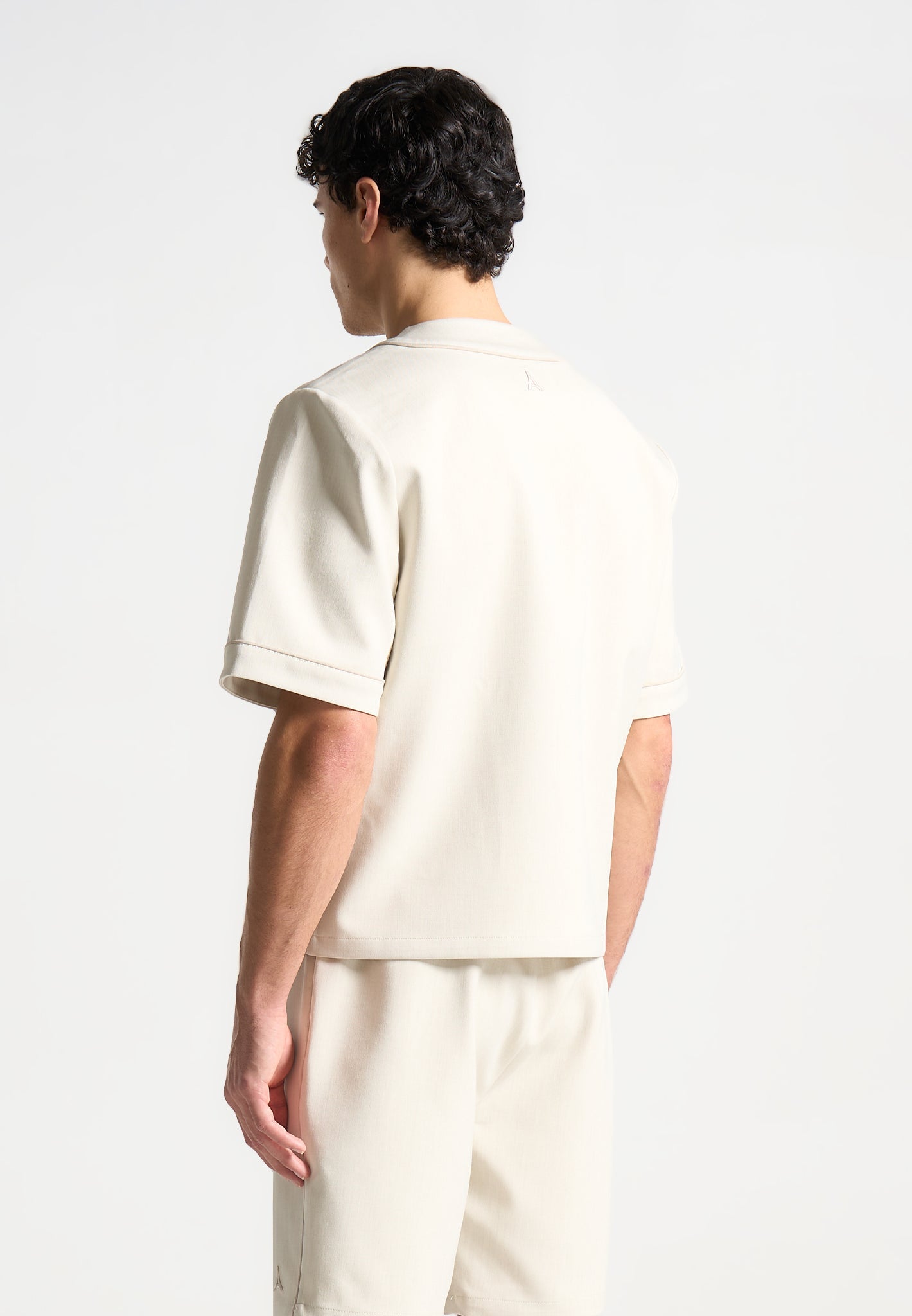Boxy Baseball Shirt with V-Neck & Contrast Embroidery | Manière De Voir